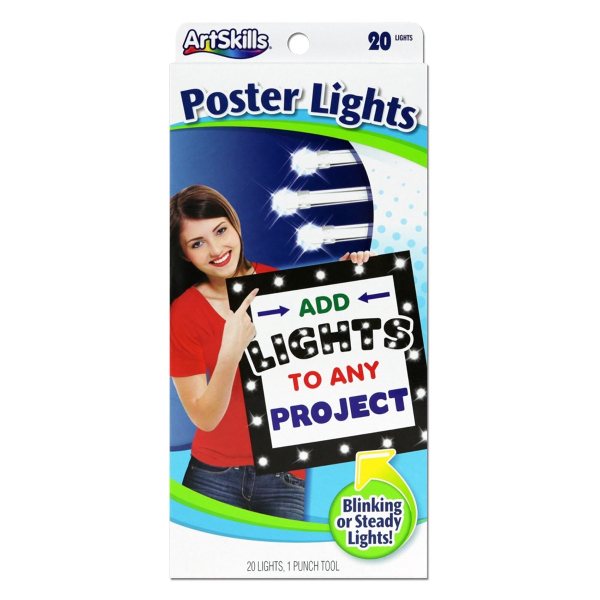 ArtSkills Clear String Light Kit with Punch Tool and Instructions for Posters, Dorms and Projects, Battery-Operated, 20 Lights w