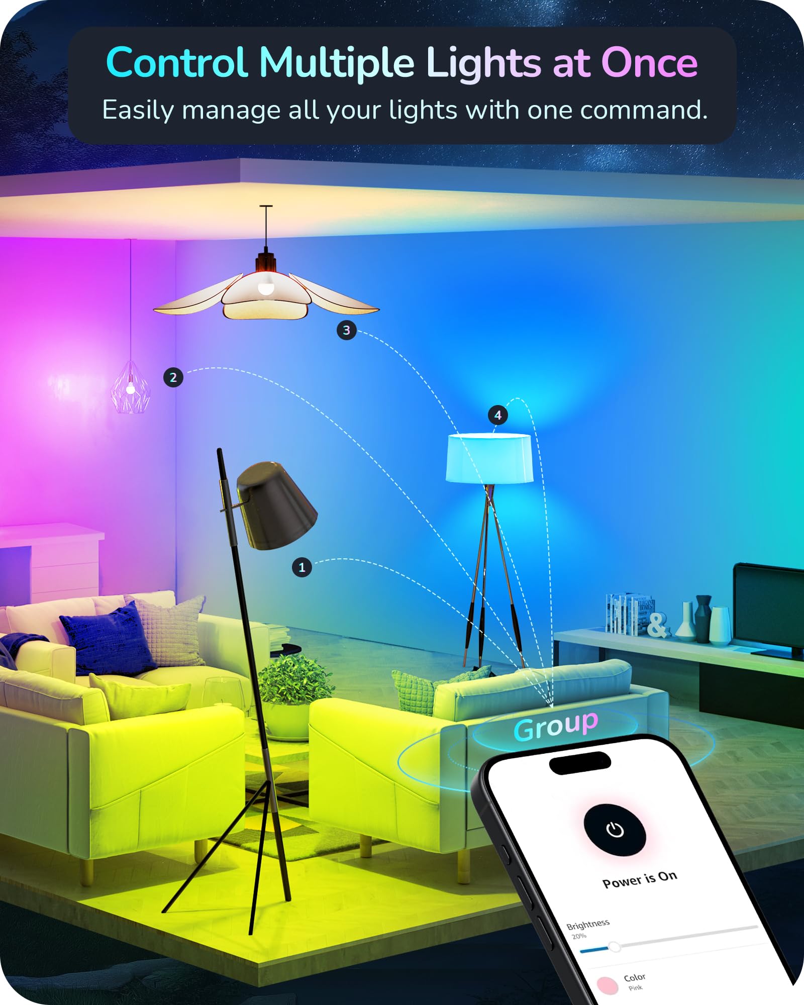 Edishine Matter Smart Light Bulbs, Smart Bulbs Work With Apple Home/Alexa/Google Home/Smartthings, Rgbtw Color Changing Light Bu
