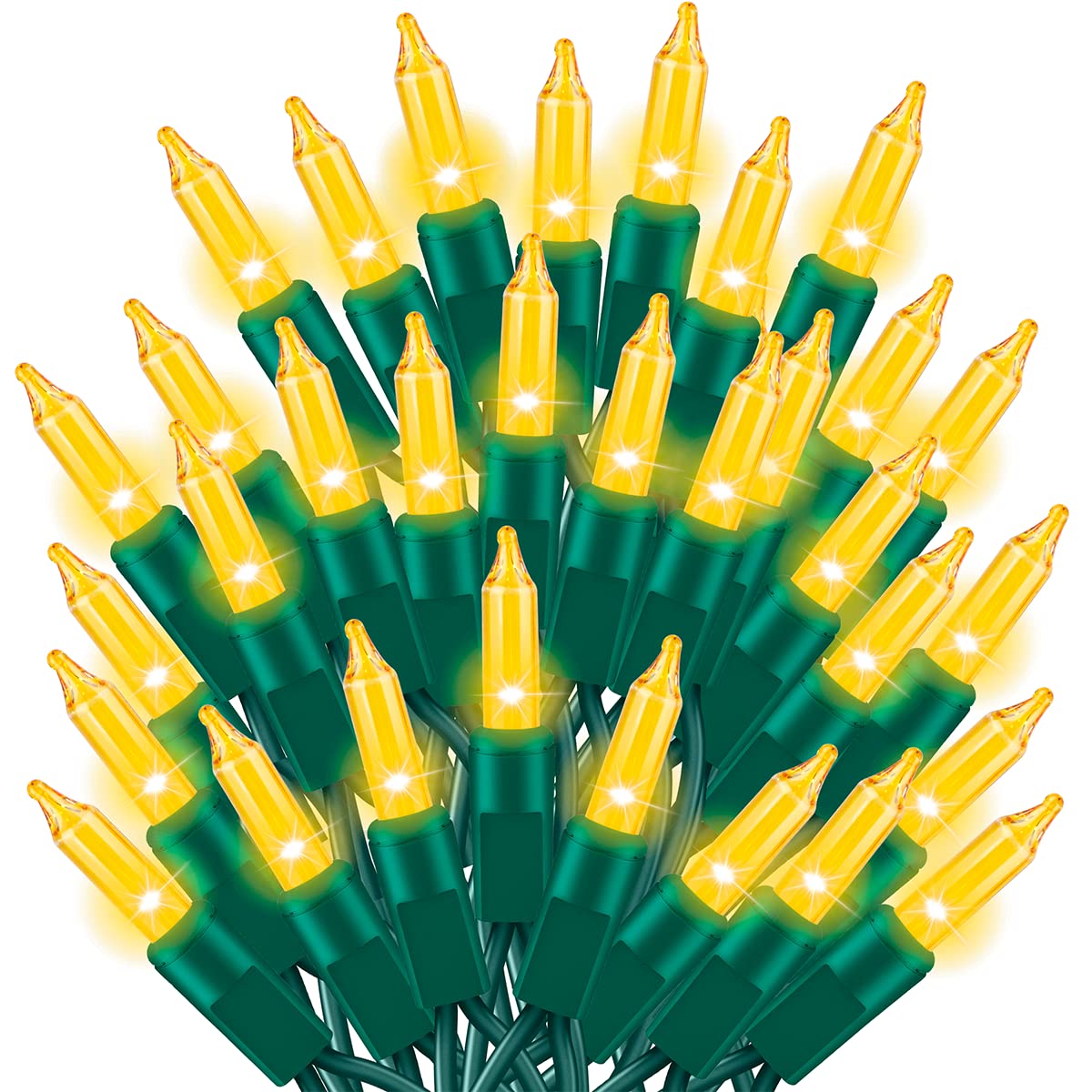 TWINGLEHOME Ultra-Bright Connects End to End Yellow Christmas Mini Lights 300L 63.8Ft(2Sets-Each 150L) UL Listed Incandescent Bulb String Light for Indoor Outdoor Holiday Garden Christmas Tree Decor