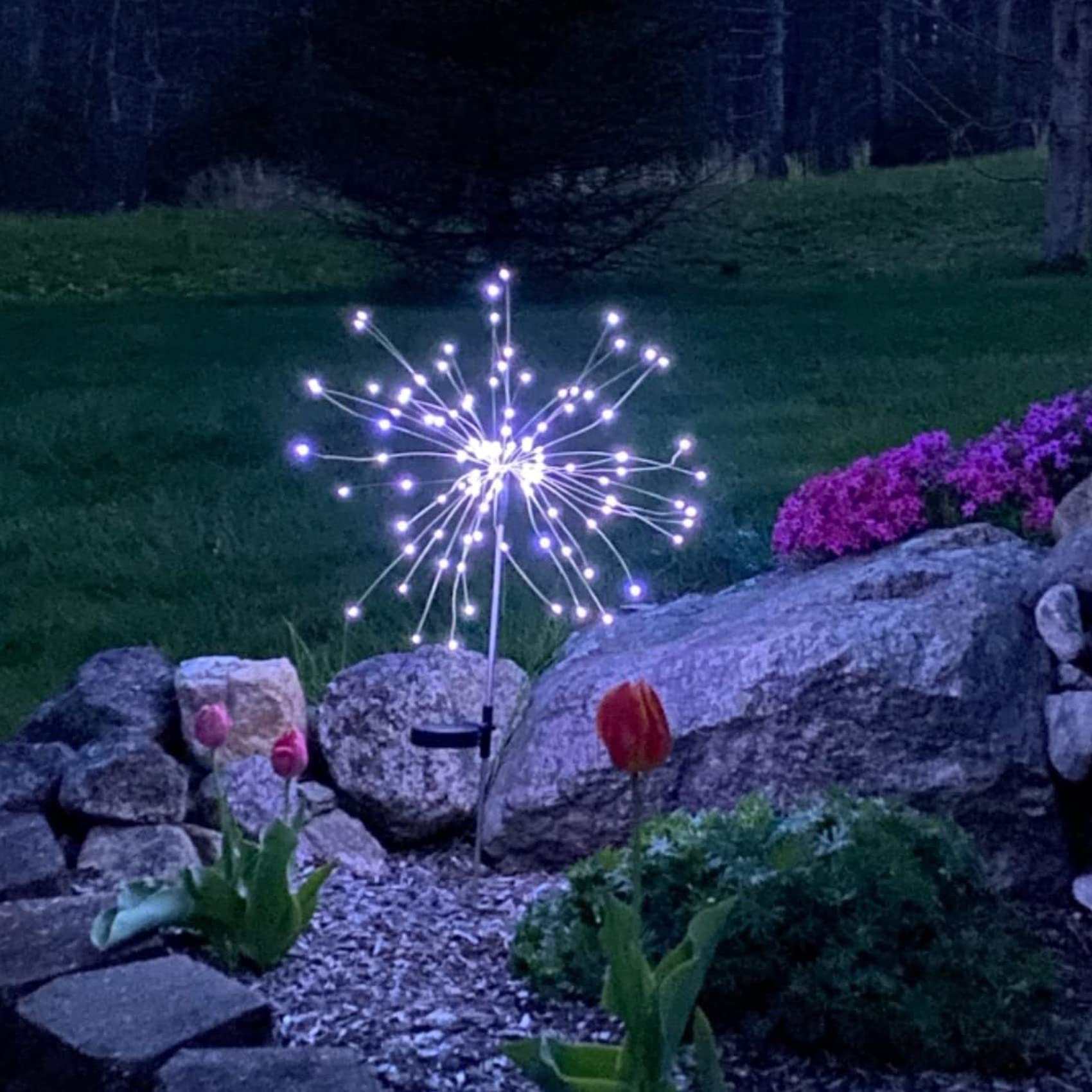 JJGoo Solar Firework Lights, 2 Pack 150 LEDs, Waterproof, Cool White, Model KM5003A1, Decorative for Garden, Patio, Party, Wedding