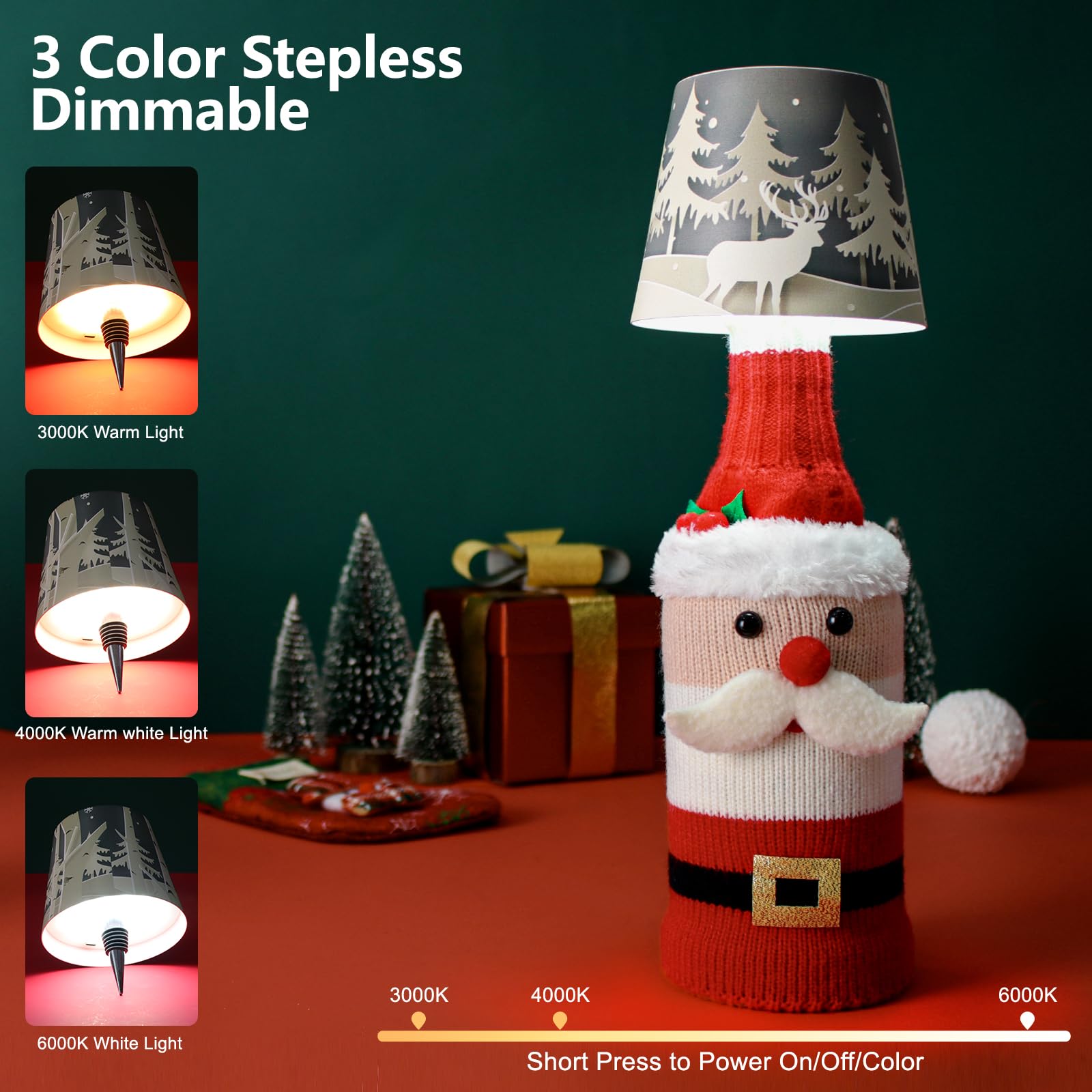 Mebaraul Wireless Bottle Lamp Shade, LED Rechargeable Table Lamp, 3 Colors Dimming, Forest, Model FT1