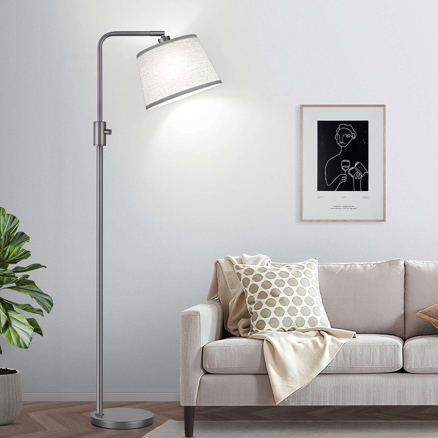 Nintiue Dimmable Floor Lamp, 1000 Lumens, Metal, Space Gray-Linen Shade, Modern Arc Design for Living Room, Bedroom, Office