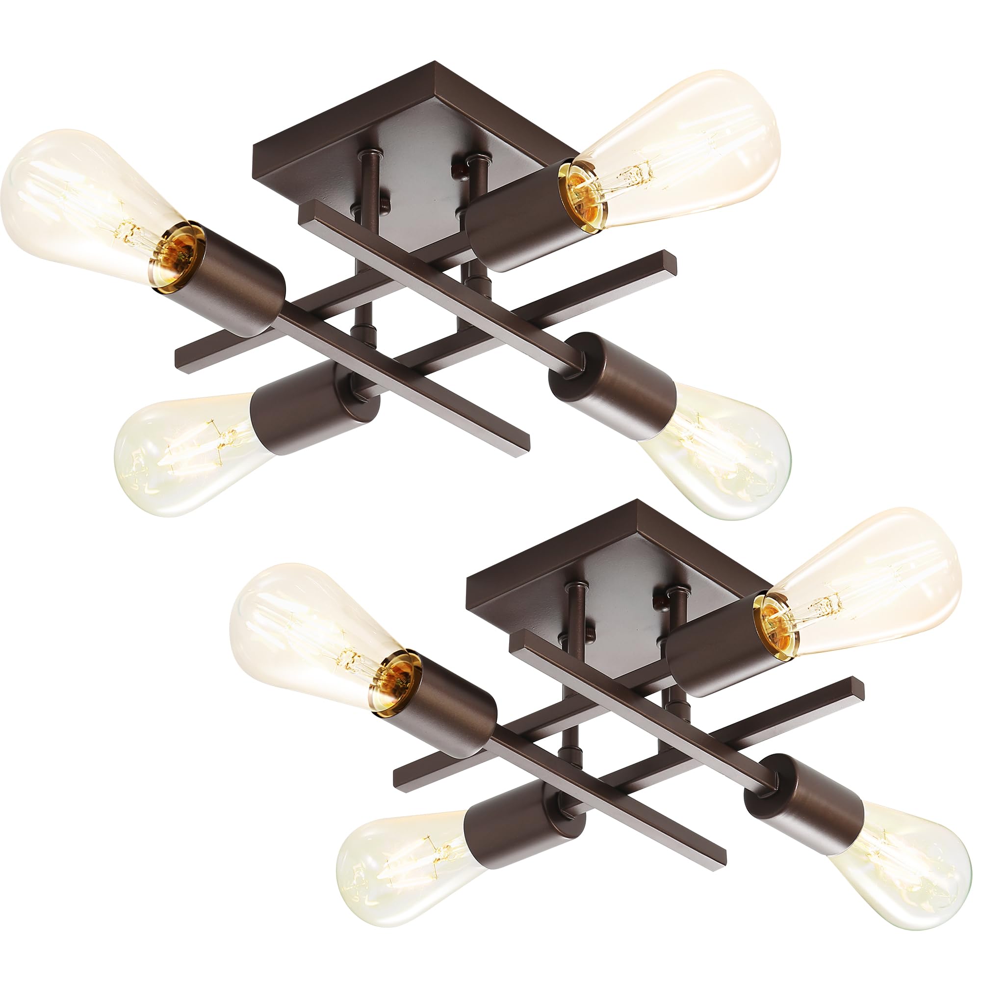 Eietonte Industrial 4-Light Semi Flush Mount Ceiling Light, Oil-Rubbed Bronze, Metal, EIECL001-ORB2P, 2 Count