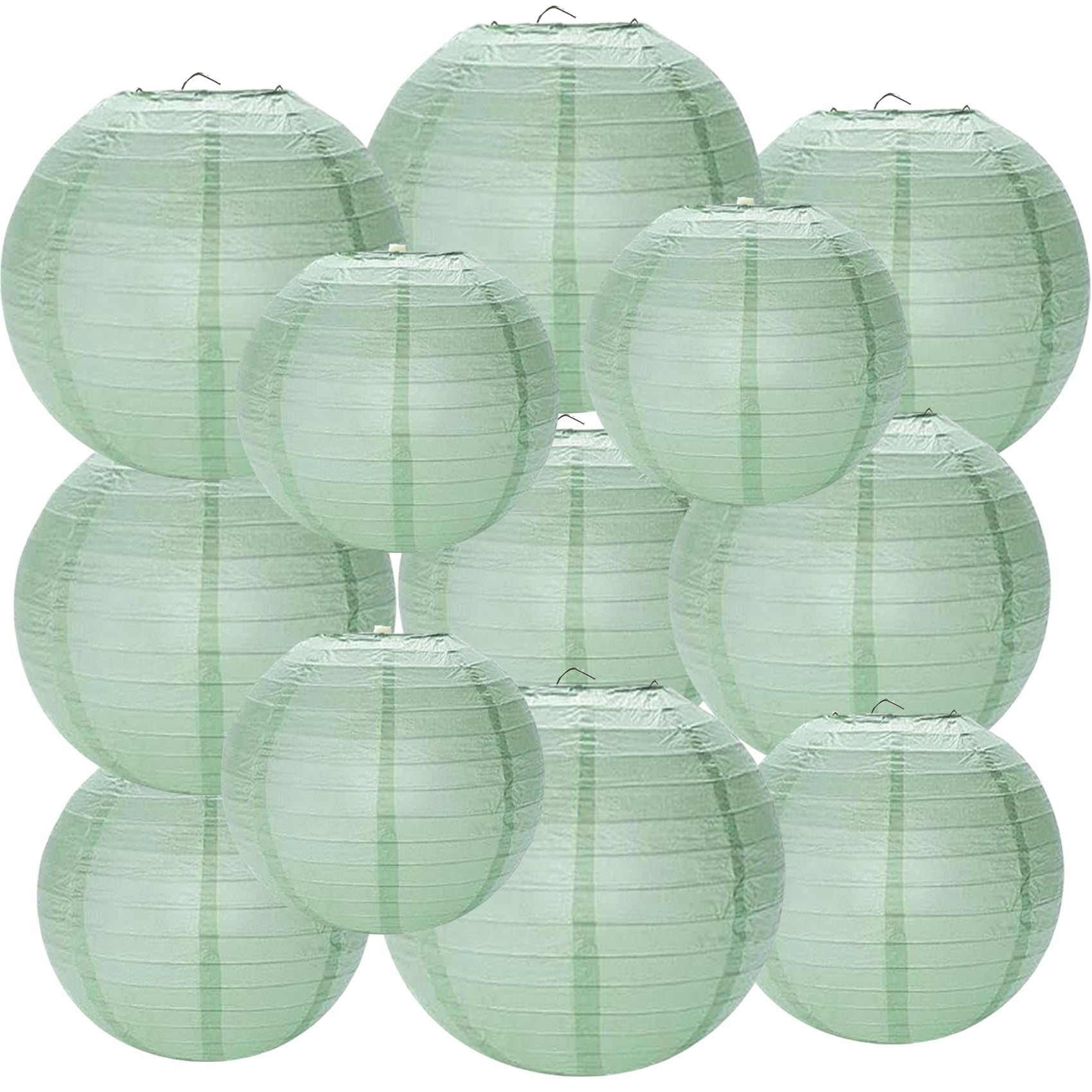 Prxififeq Dusty Sage Green Paper Lanterns 12Pcs Hanging Round Paper Lanterns Decorative For Graduation Baby Shower Wedding Birth