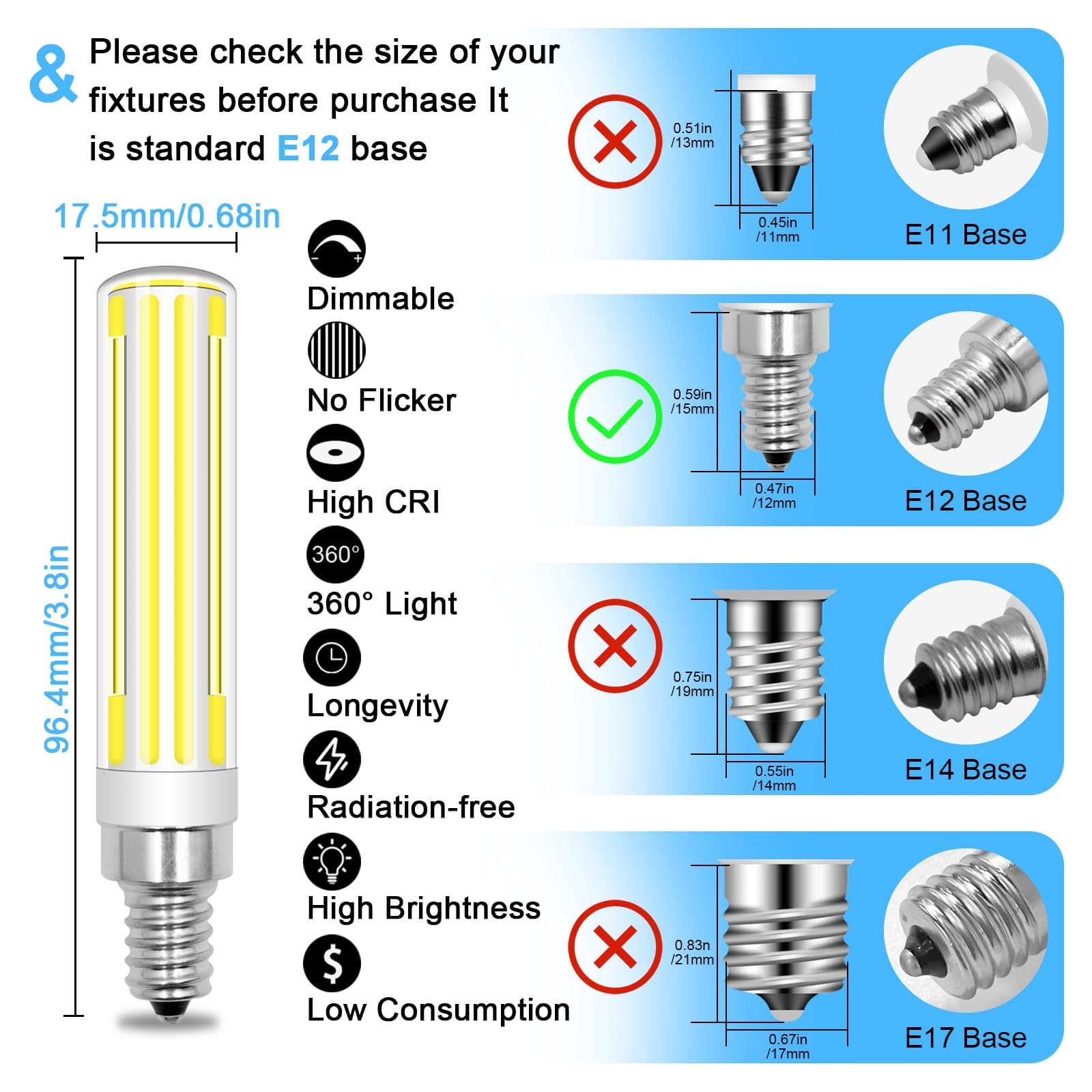 TZHILAN Dimmable E12 LED Bulbs, 150W Equivalent, 15W 1500LM, Cool White 6000K, 2 Pack, Model TX102F