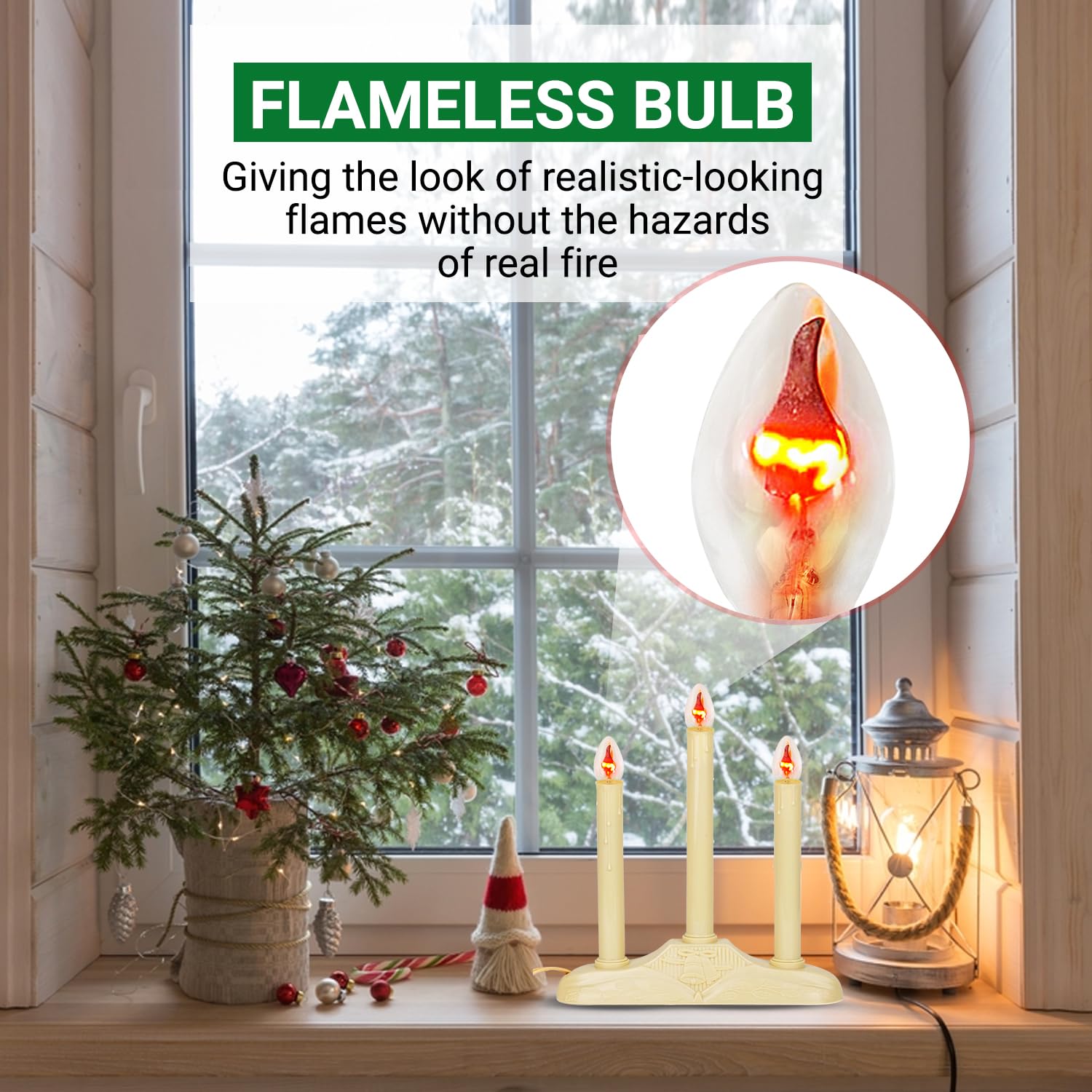 Tupkee C7 Flickering Flame Bulb, 1W Orange Glow, E12 Base Replacement, 2-Pack for Halloween & Christmas Candolier Window Candle
