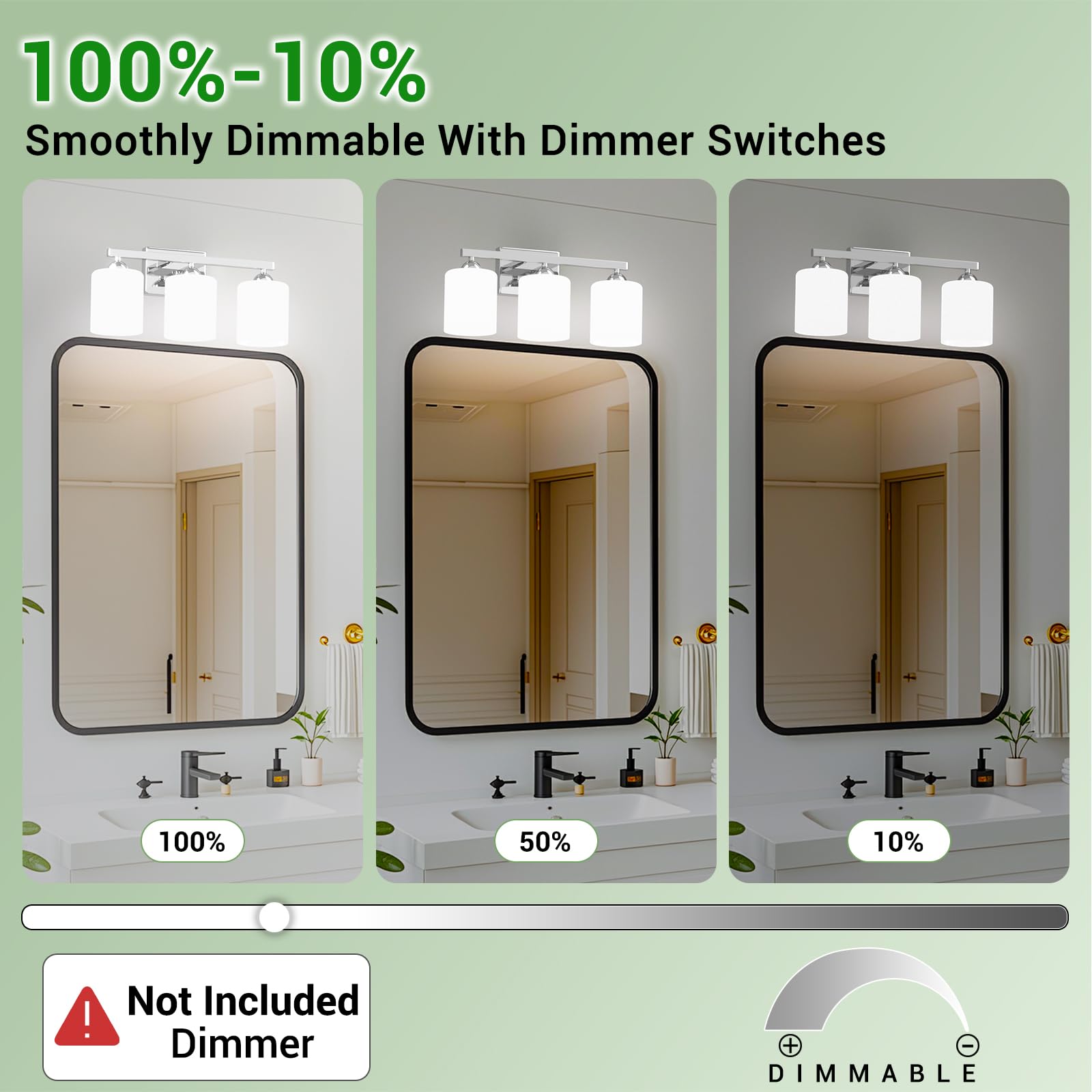 Quntis 3-Light LED Bathroom Vanity Light, Chrome & Milky White, Adjustable Colors, 18.9 inch, Model 9e5a3870-bf9c-4d