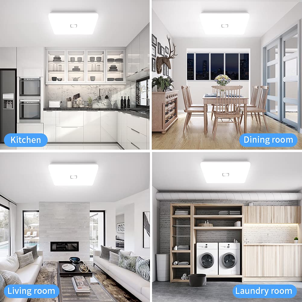 Airand Led Ceiling Light Flush Mount 24W 12.6In Square Daylight White, 2050Lm, Ip44, Plastic, Model Airand6000