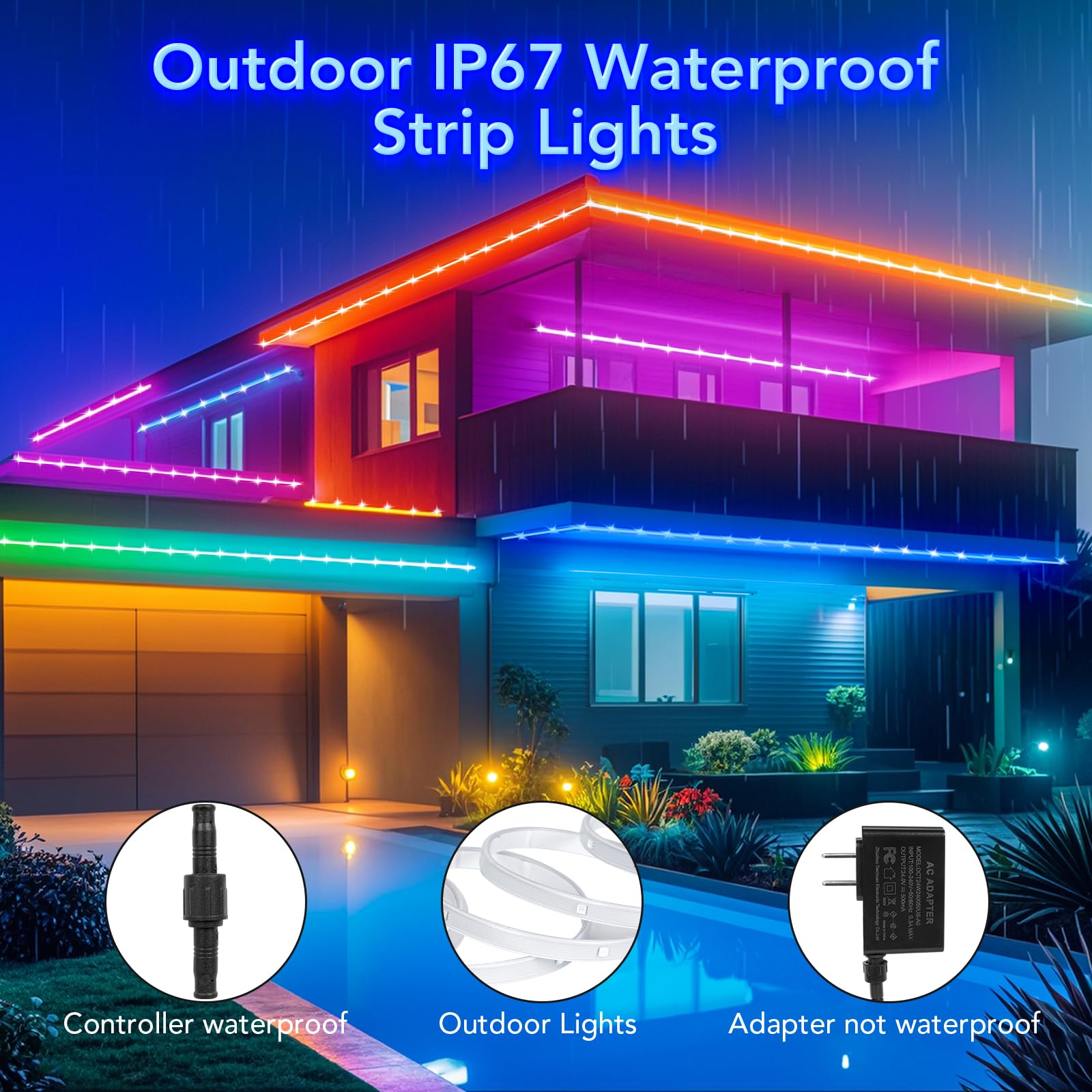SILFU LED Strip Lights, 130FT (2 Rolls of 65.6ft), Waterproof IP67, RGB, 24Key Remote, Music Sync, Room Decoration