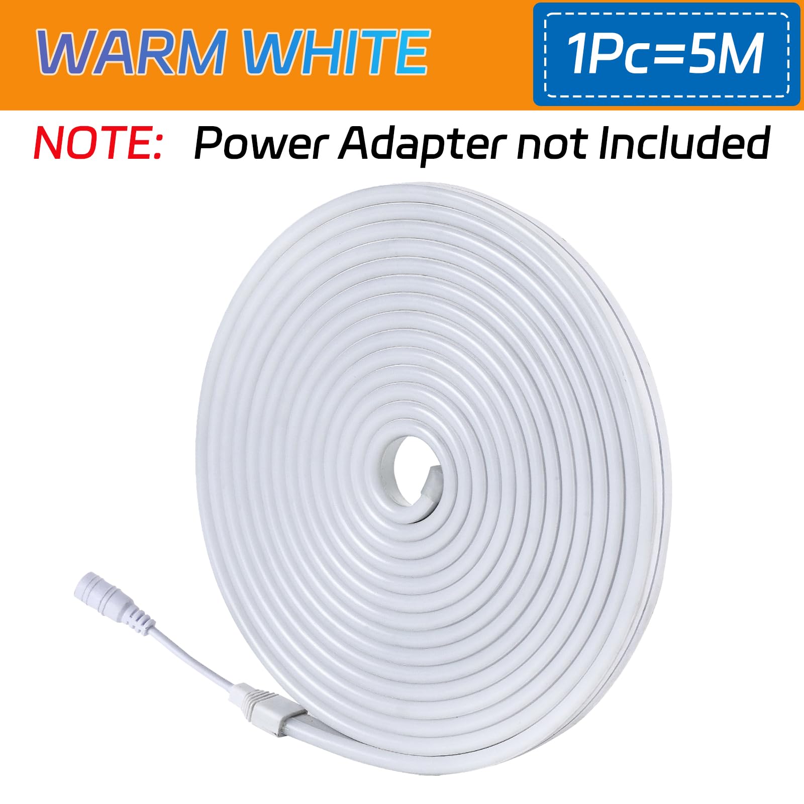 Owofydr Neon Rope Lights - Cuttable And Dimmable Neon Light Strip 16.4Ft/5M Neon Led Strip Lights 12V For Lighting Decoration Indoors Outdoors [ No Power Adapter] Warm White