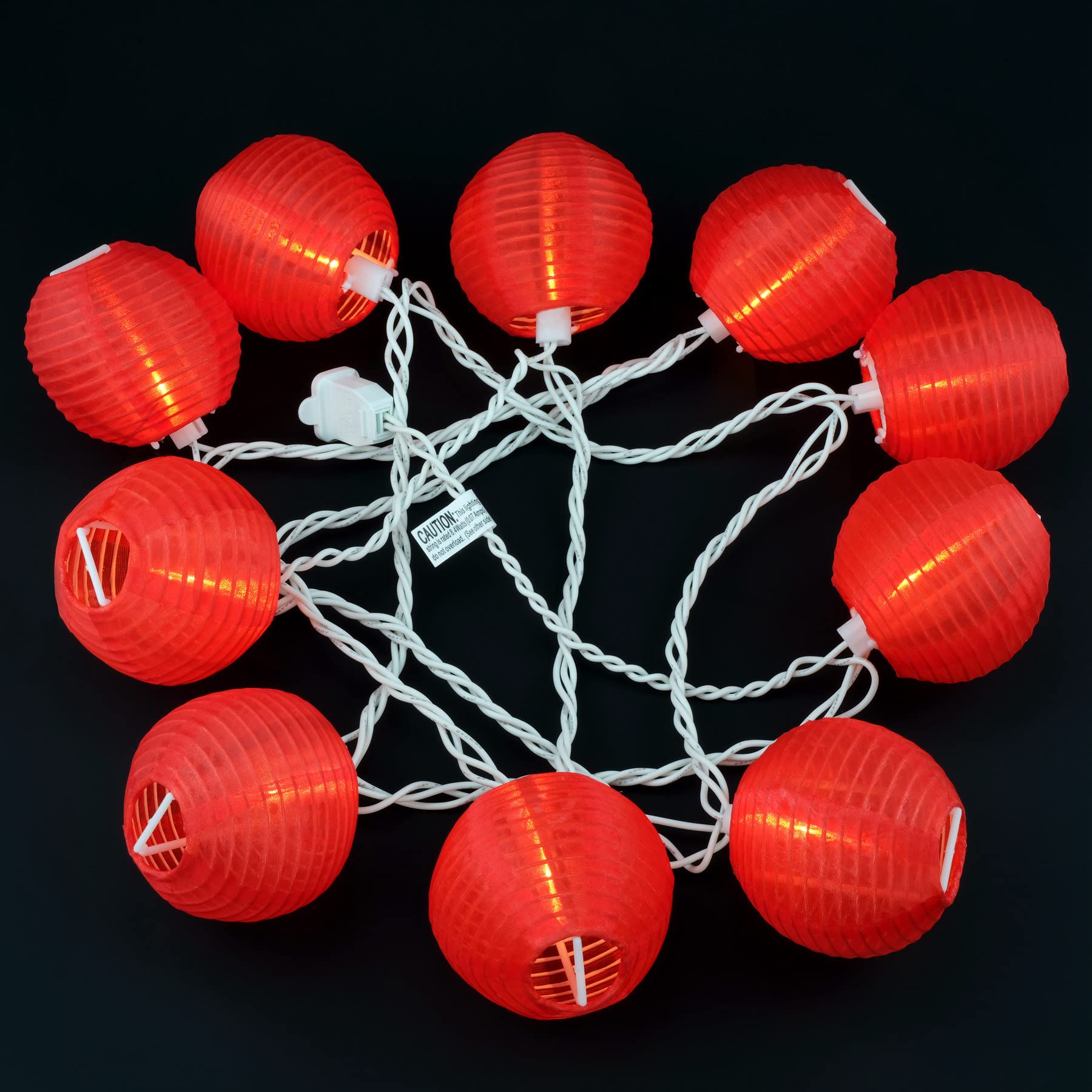 Yuletime Red Lantern String Lights, 10 Count On 7.6 White Wire, Ul Listed, 8 Spacing, Connectable Plug-In Decor