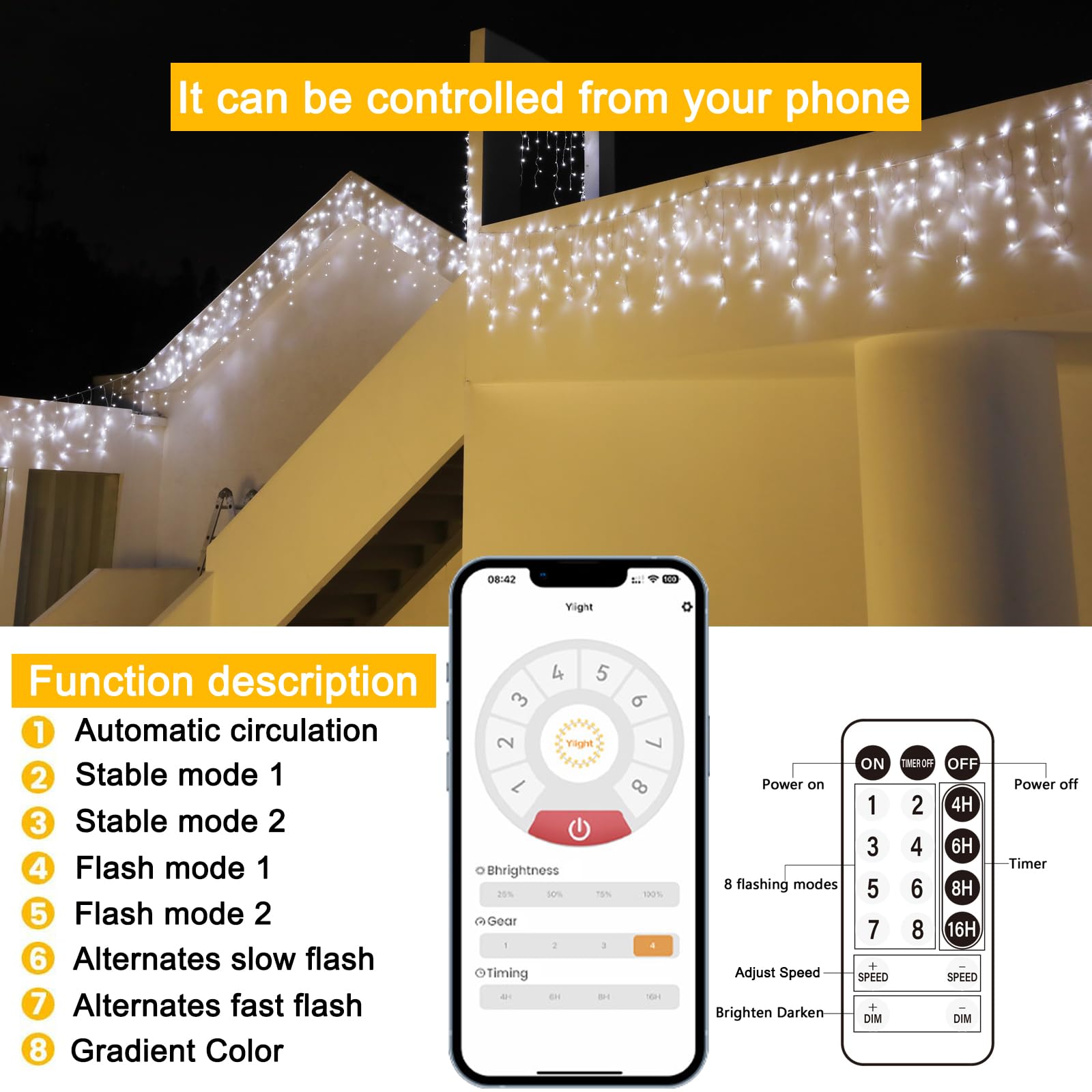SOSHOT Christmas String Lights - 99Ft/30M, 1280 LED, 8 Modes, Remote Control, Waterproof, White