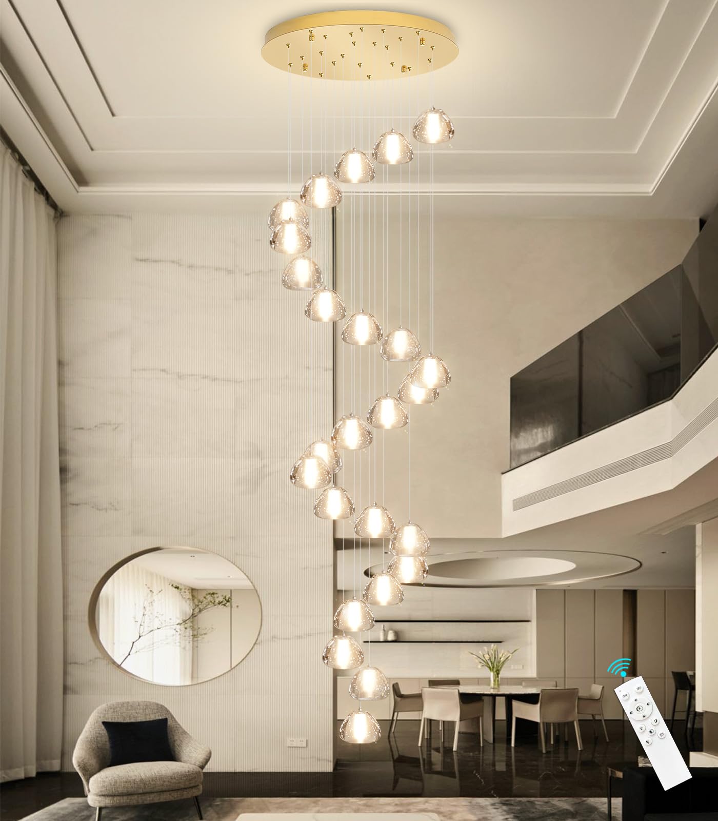 dolria 25-Lights Modern Chandeliers for High Ceiling Large Crystal Chandeliers LED Long Handing Light Fixture for Hallway Foyer Staircase 3000K