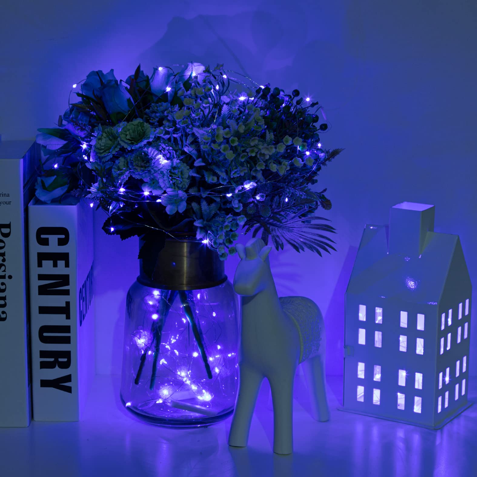 Sinamer 12-Pack Led Fairy Lights 7 Feet Battery Powered Waterproof Silver Wire 20 Slim Copper Wire Pastel Lights For Diy Wedding Party Bedroom Patio Easter Christmas (Blue)