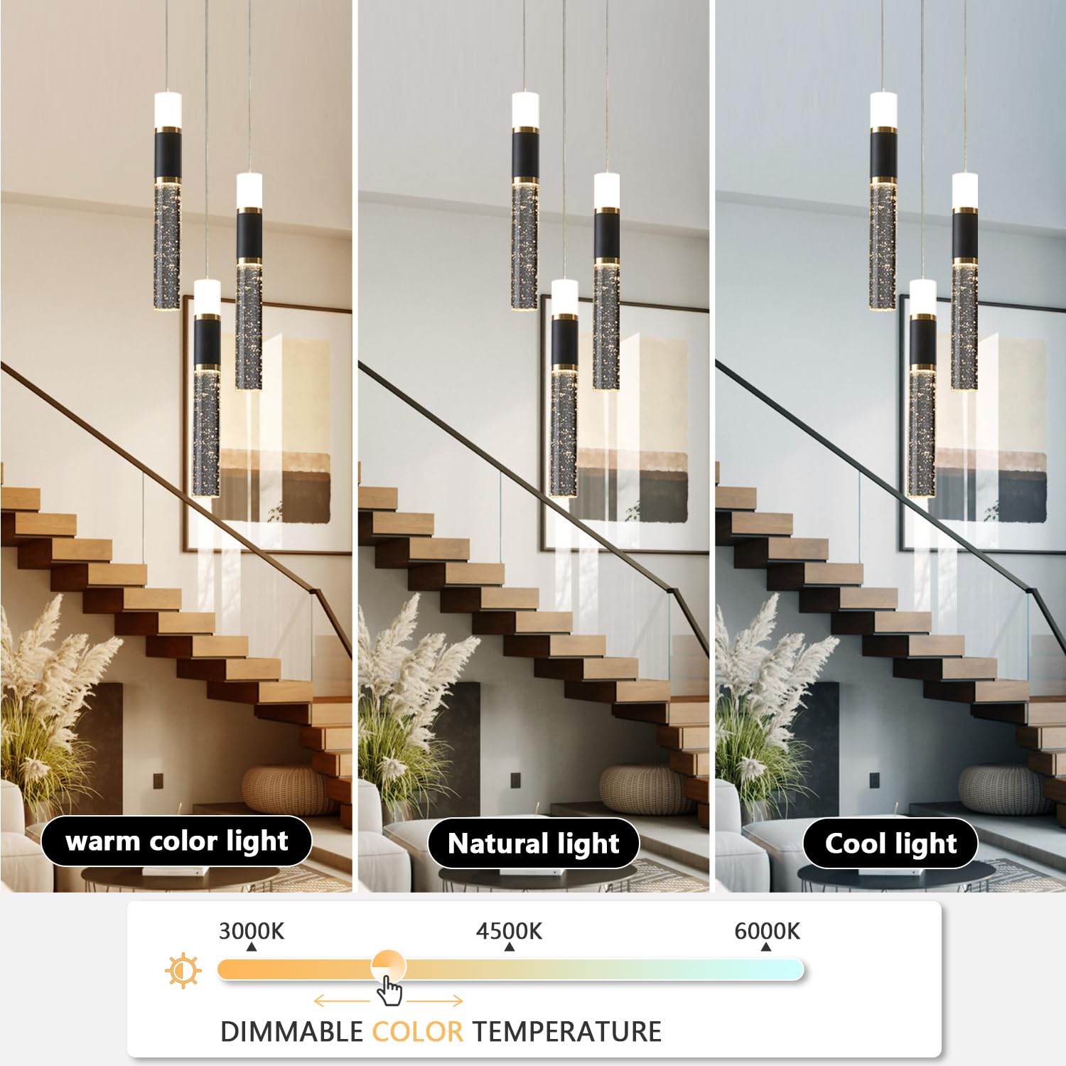 EMBRING 3-Light Modern Pendant Light for Kitchen Island Led Pendant Light Fixture Dimmable with Remote Control Black Gold Mini P