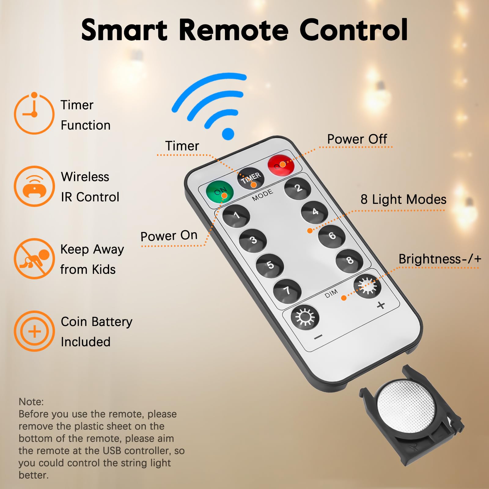 Minetom 185 Led Curtain Fairy Lights - 9.8 Ft Wishing Ball Window Hanging Lights With Remote, Usb Powered Waterproof For Christmas Wedding Bedroom Decoration, Warm White