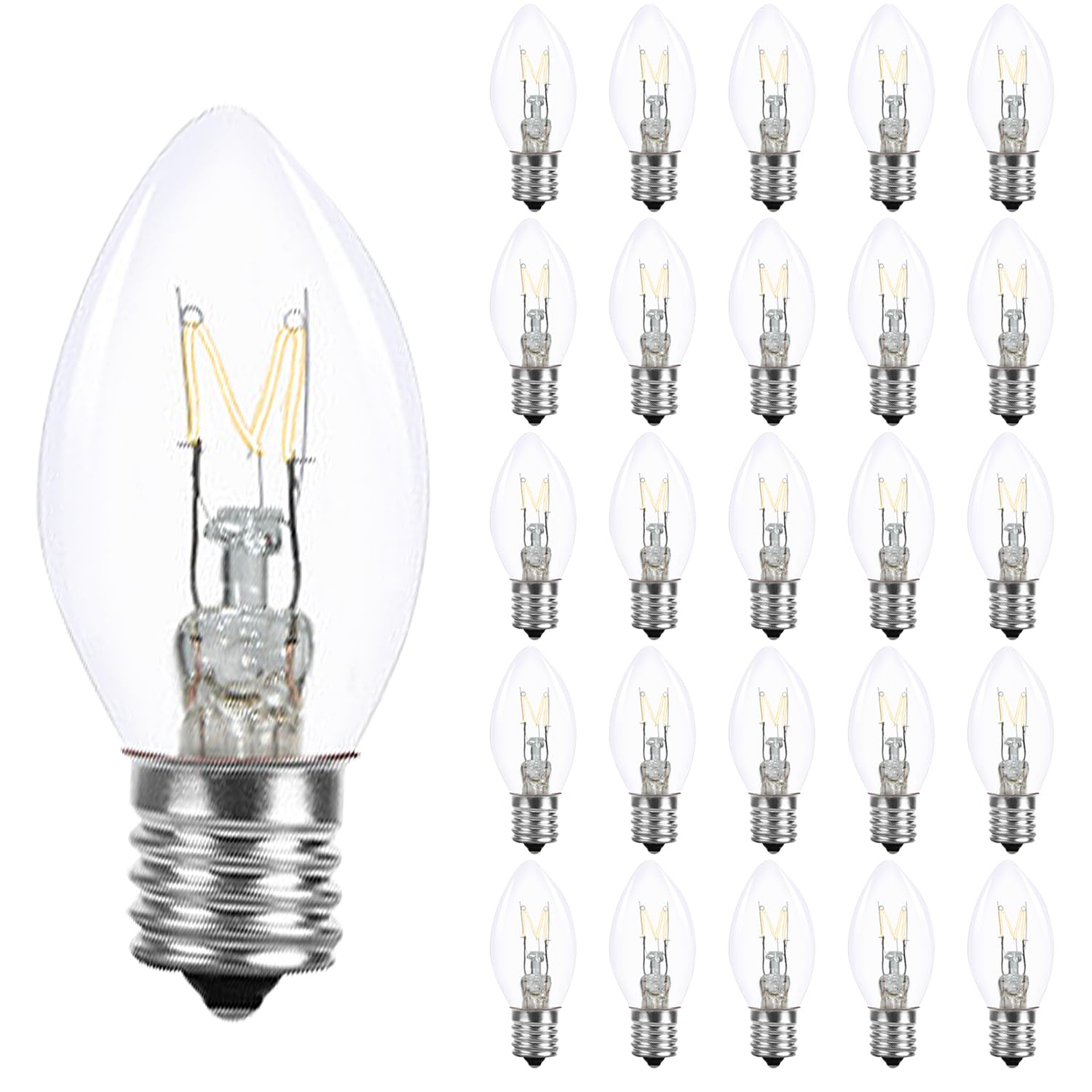 25 Pack C7 Christmas Light Bulbs C7 Clear Replacement Bulbs Nightlight Bulbs Incandescent Light Bulbs For Christmas Village Hous