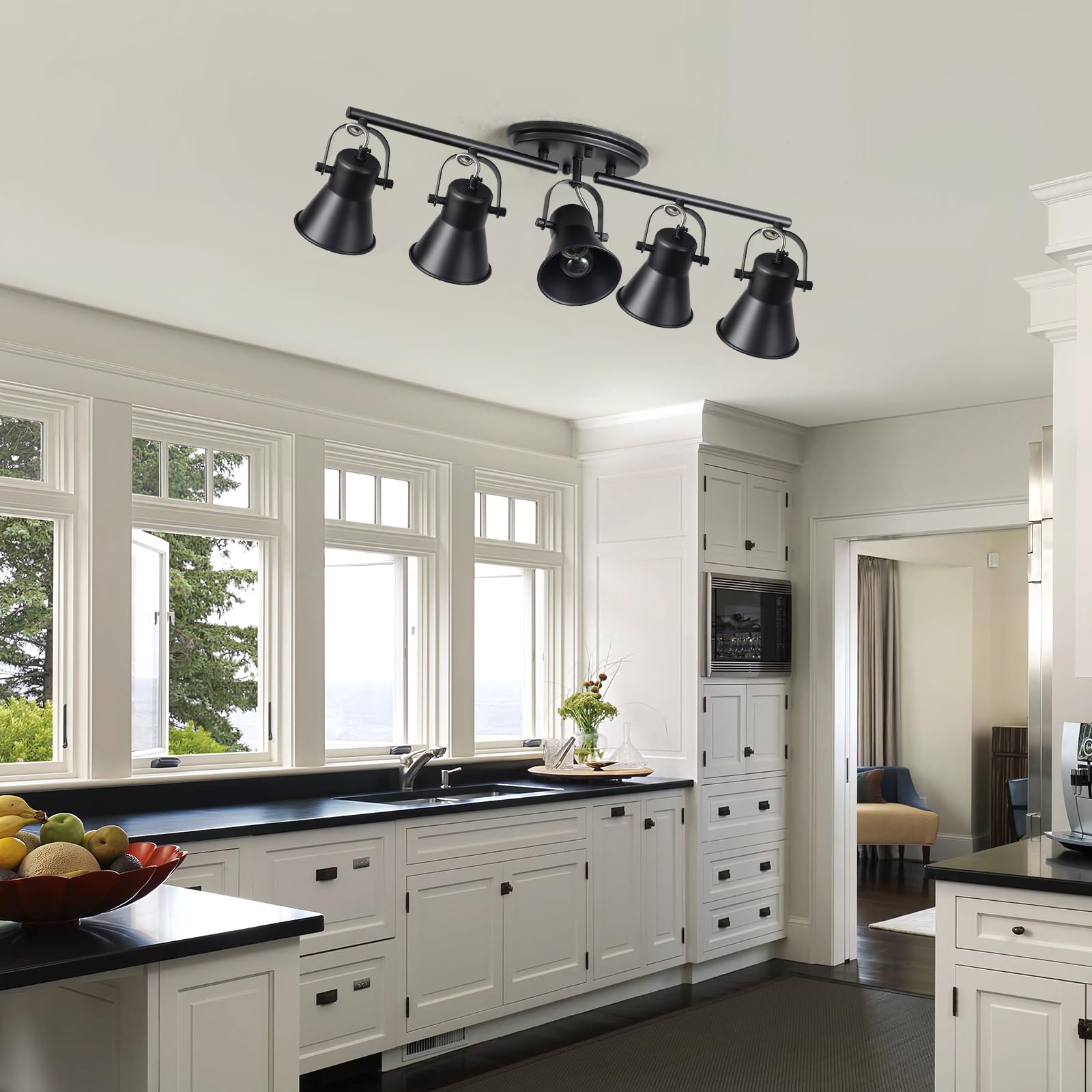 Seeblen 5-Light Track Lighting Kit  Directional Ceiling Light  Industrial Black Kitchen Track Lighting Fixtures Ceiling For Kitchen  Living Room  Dining Room  Hallway.