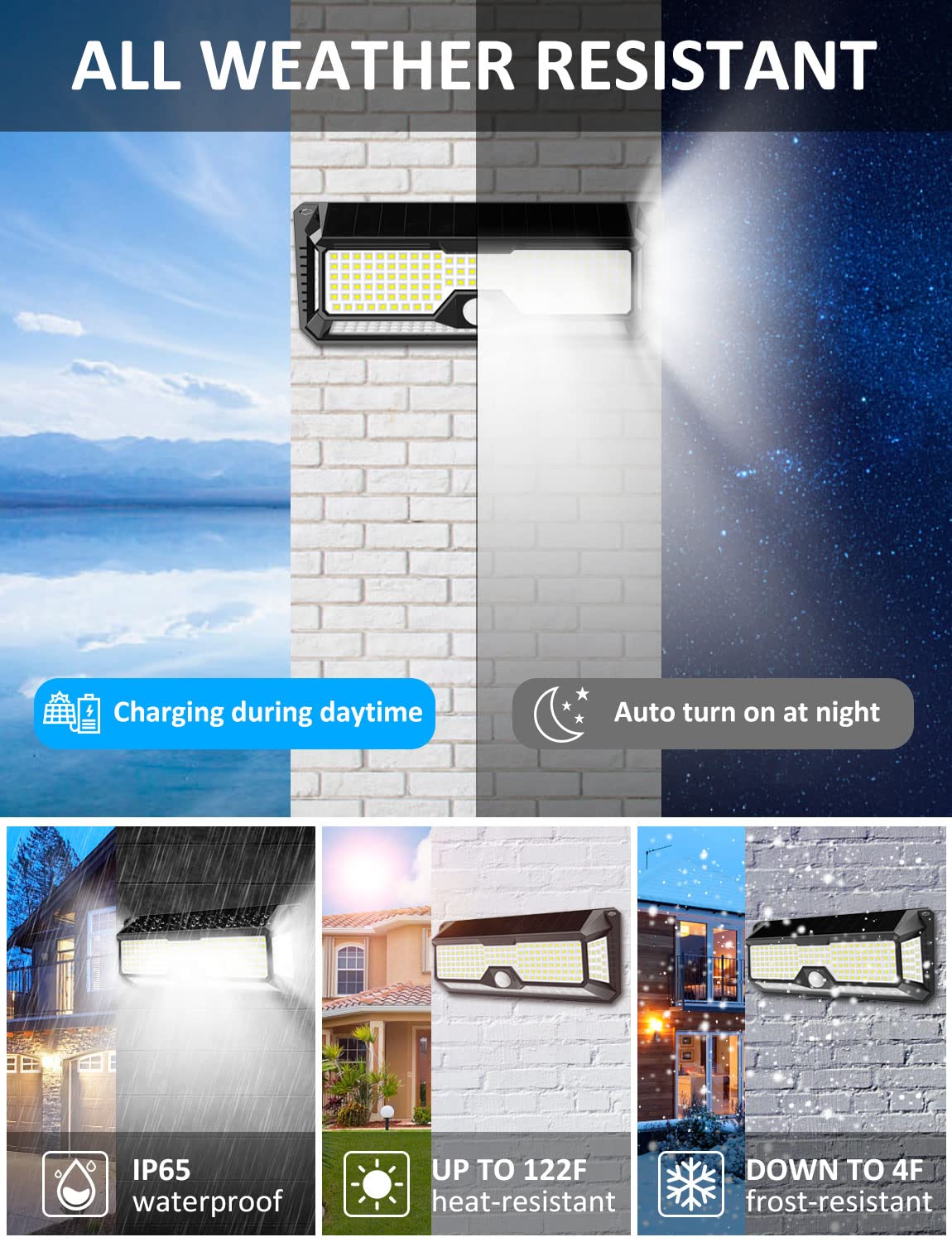 LECLSTAR Solar Outdoor Lights 4000Lm 268 LED Motion Sensor IP65 Waterproof 2 Pack Black