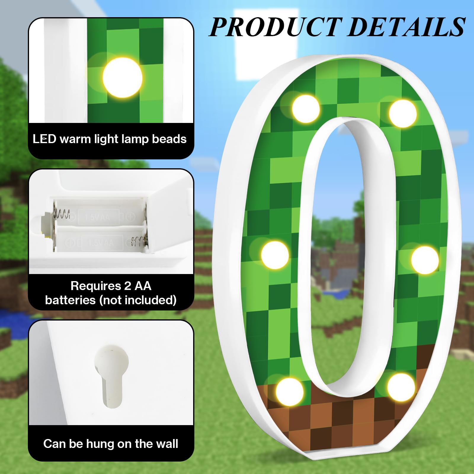 Axbmm 8.5'' Pixel Game Light Up Numbers Sign Pixel Pattern Game Theme Birthday Party Decorations Night Light Pixel Game Party Su