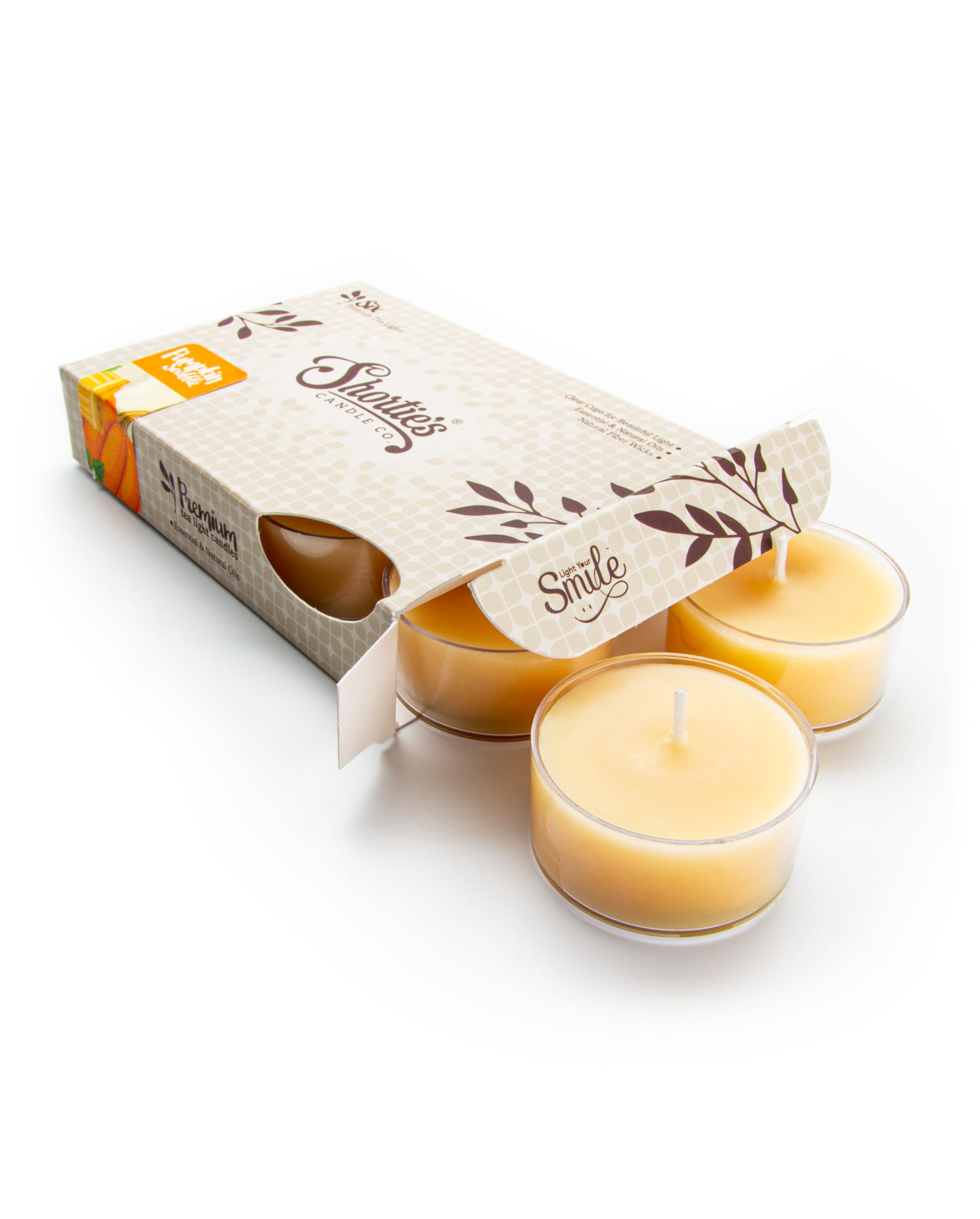 Shorties Candle Company Pumpkin Souffle Tealight Candles - Highly Scented, Beige, Paraffin Wax - 6 Pack