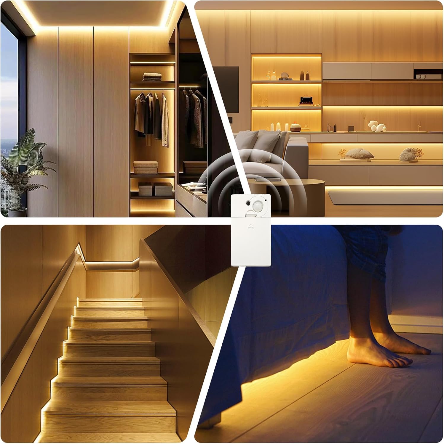 EJ's SUPER CAR Battery Operated Motion Sensor Cabinet Strip Lights, 4.92FT Warm White, 3 Pack, Plastic, KQ-NL-LED