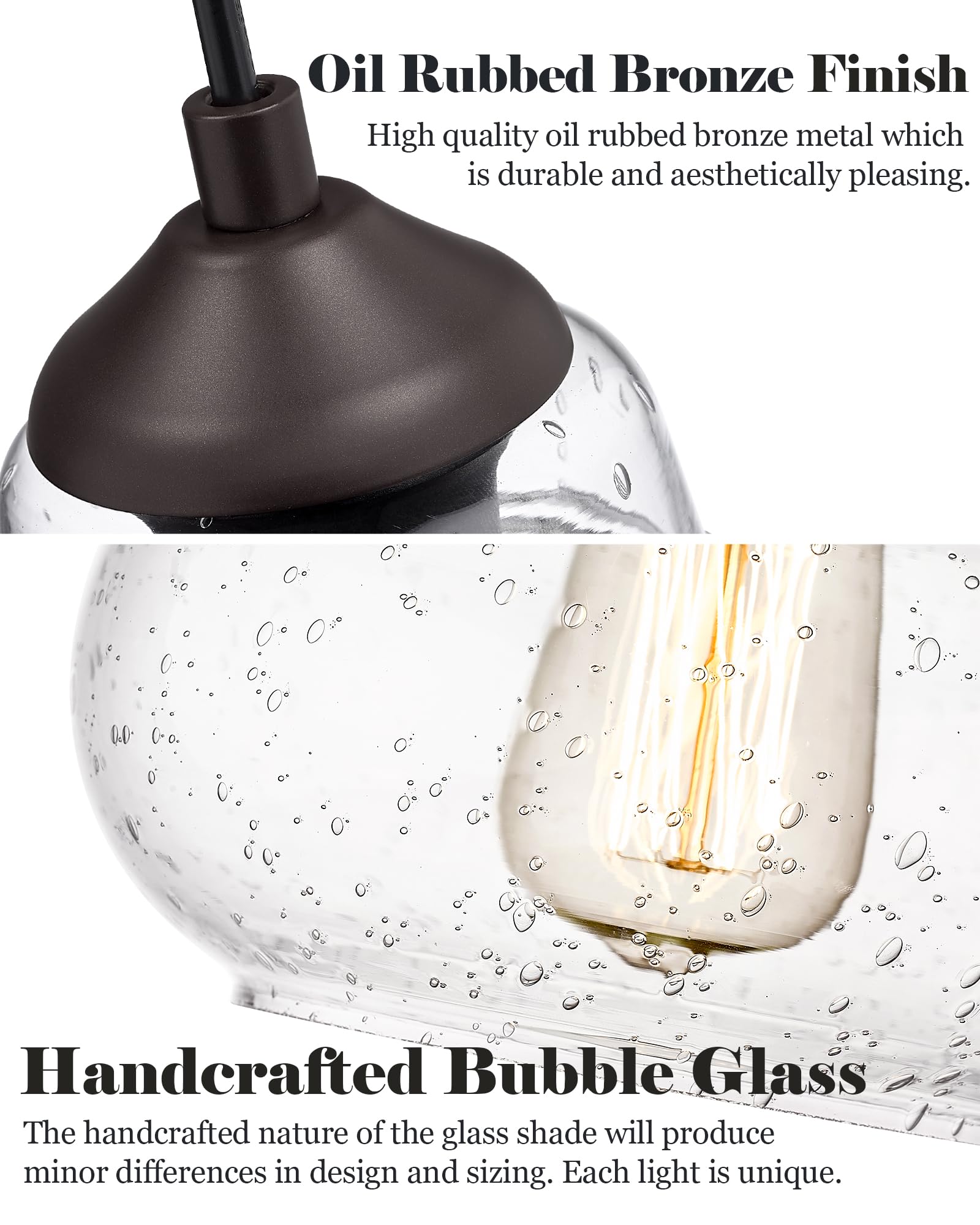 Elyona 8&quot; Industrial Pendant Light, Seeded Bubble Glass, Oil Rubbed Bronze For Kitchen & Dining