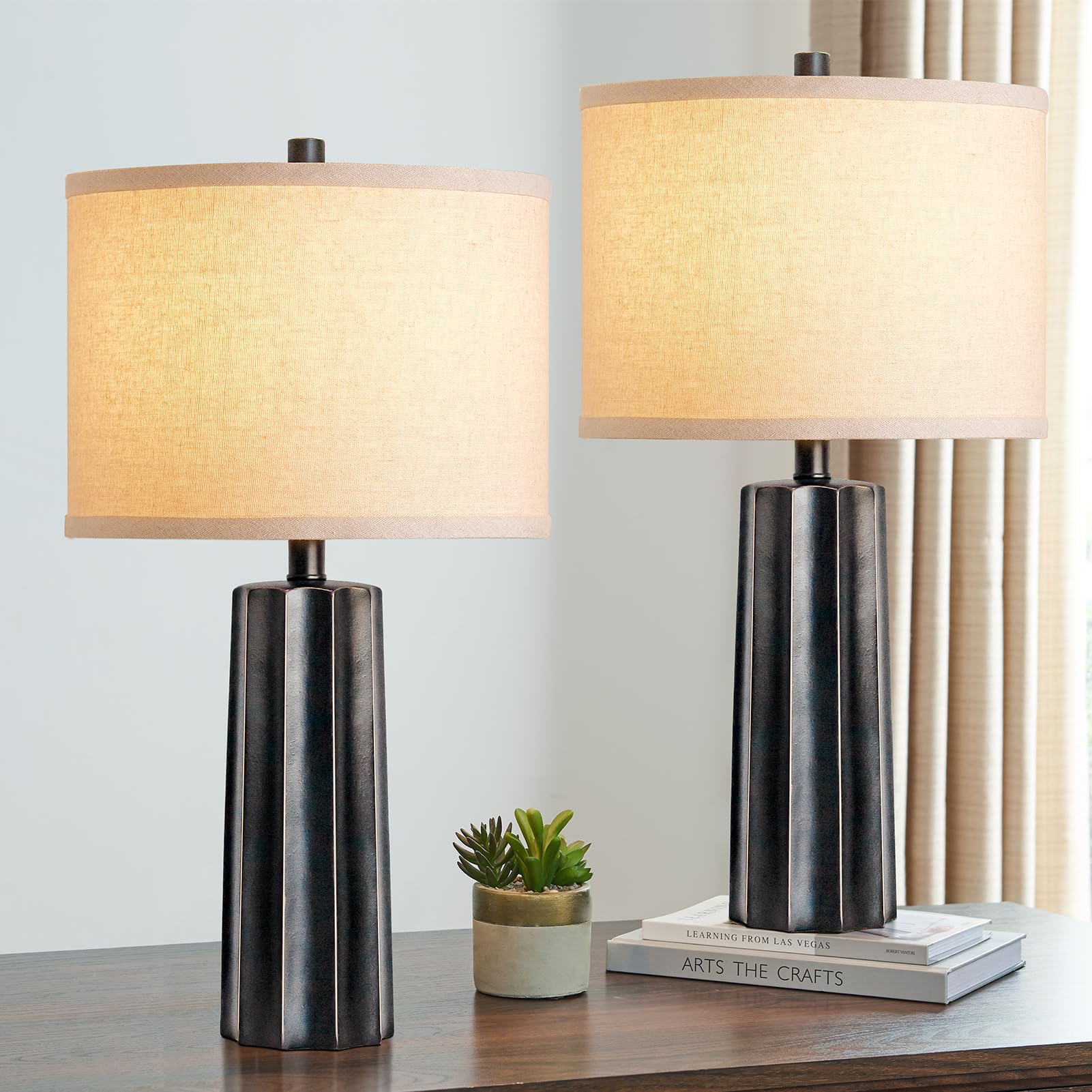 Roriano Set Of 2 Vintage Table Lamps For Bedroom Living Room, 24'' Traditional Farmhouse Resin Desk Lamps Rustic Modern Nightsta