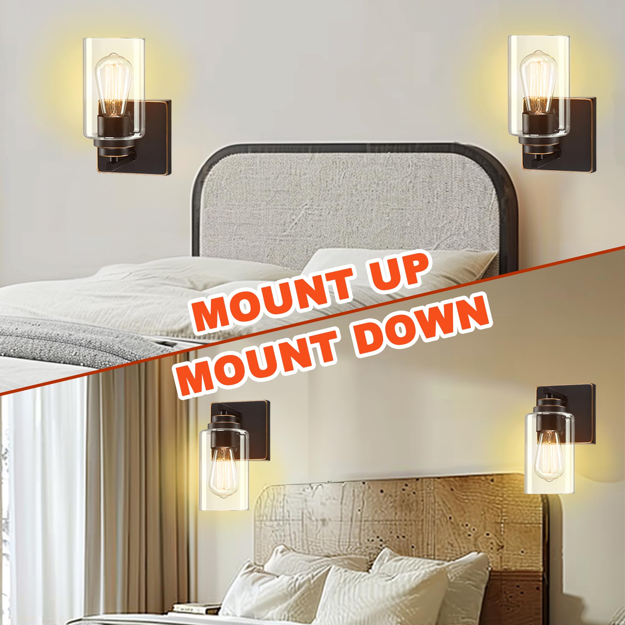 Loyareal Wall Sconces Set of Two, Oil Rubbed Bronze Wall Scone with Switch, Bedside Wall Lamps, Sconces Wall Decor Set, Bedroom