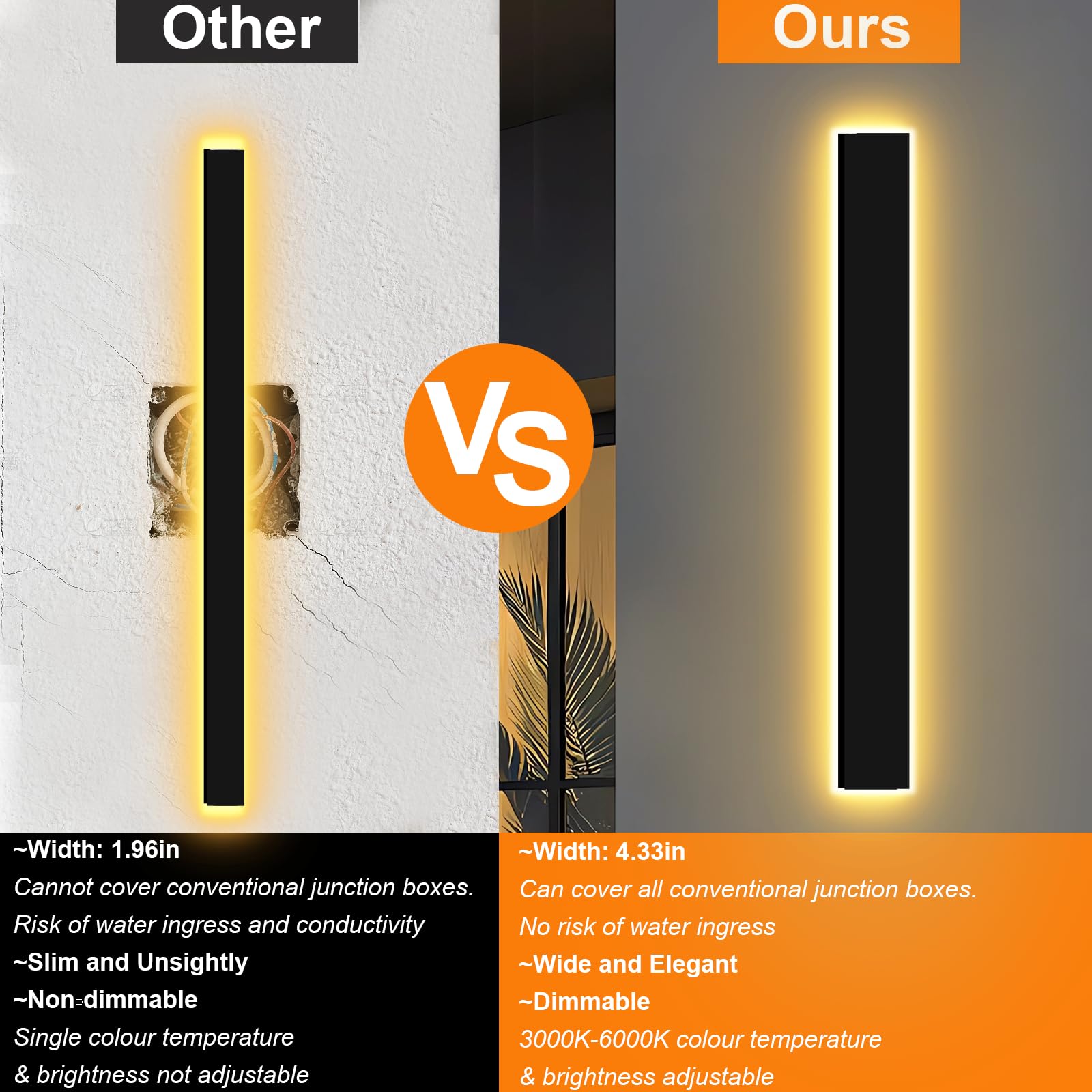 Levxhotty 39&quot; Dimmable Outdoor Wall Lights 2Pcs, Waterproof Ip65 Metal Sconces For Garage & Door