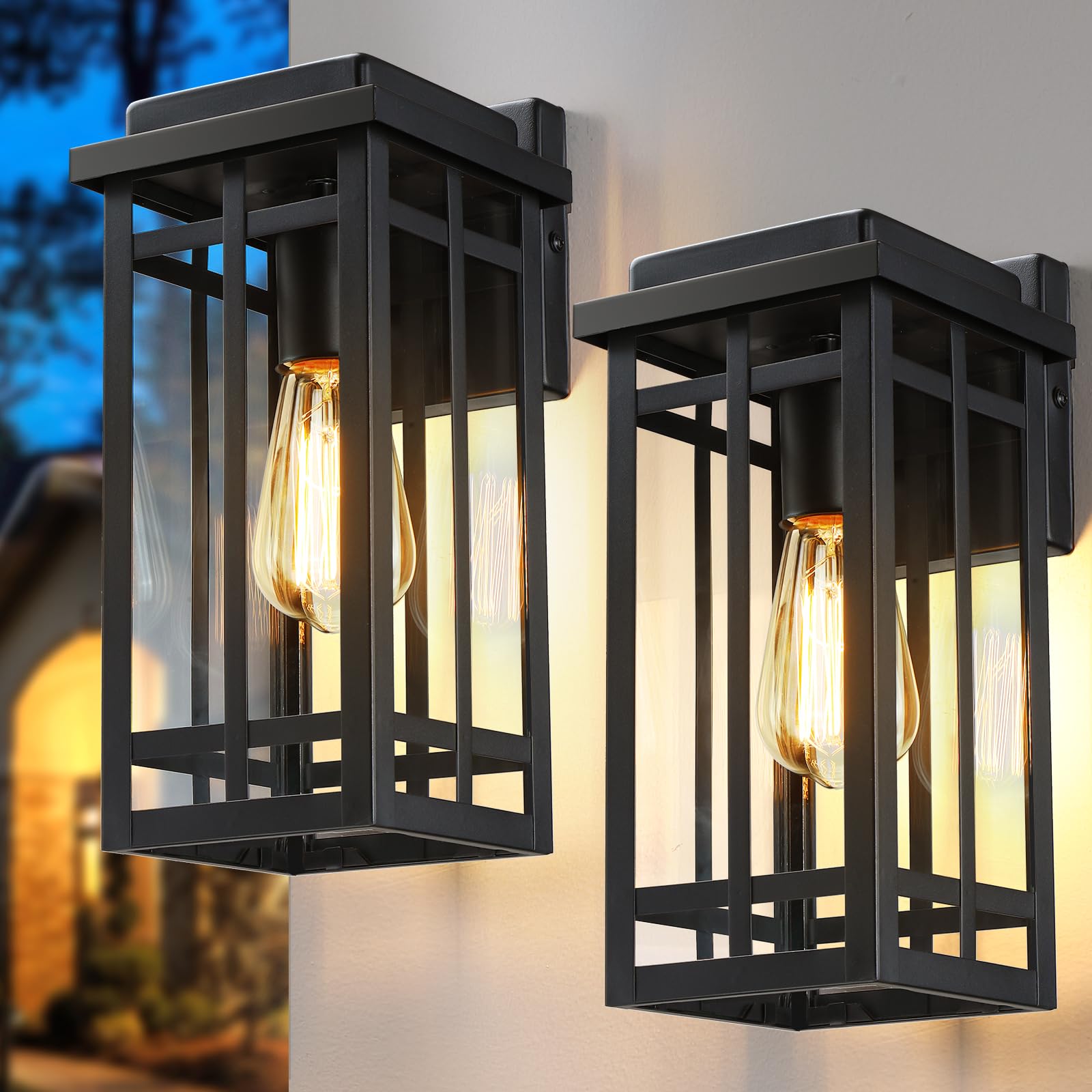 12'' Outdoor Wall Light Fixtures 2 Packs, Black Porch Lights Outdoor Lighting for House, Exterior Lighting Fixtures Wall Lantern