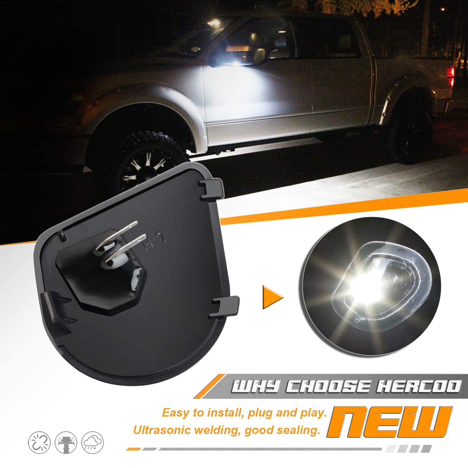 Hercoo Led Puddle Lights Left And Right Side Mirror White Lamps Smoked Lens Compatible With 2010-2018 Dodge Ram 1500 2500 3500,
