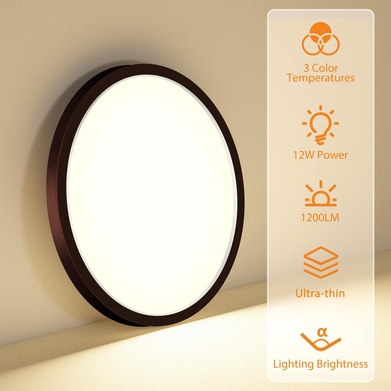 slochi LED Flush Mount Ceiling Light Fixture, 12W 1200Lm, 6.5 Inch, Oil-Rubbed Bronze, 3000K-4000K-6500