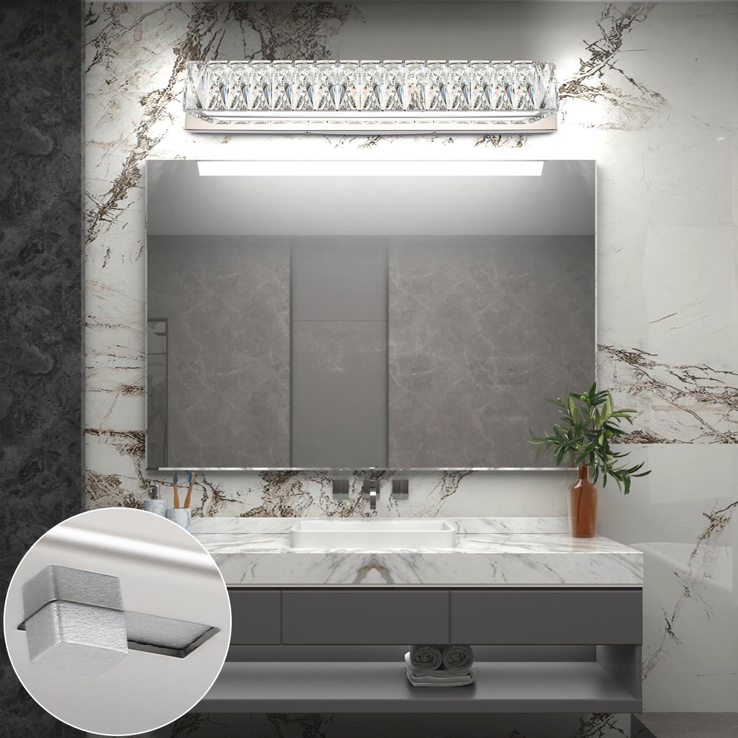Zuzito Crystal Vanity Lights For Bathroom 18W Led Bathroom Light Bar Modern Chrome Lighting Fixtures Over Mirror For Bath 22.8 I