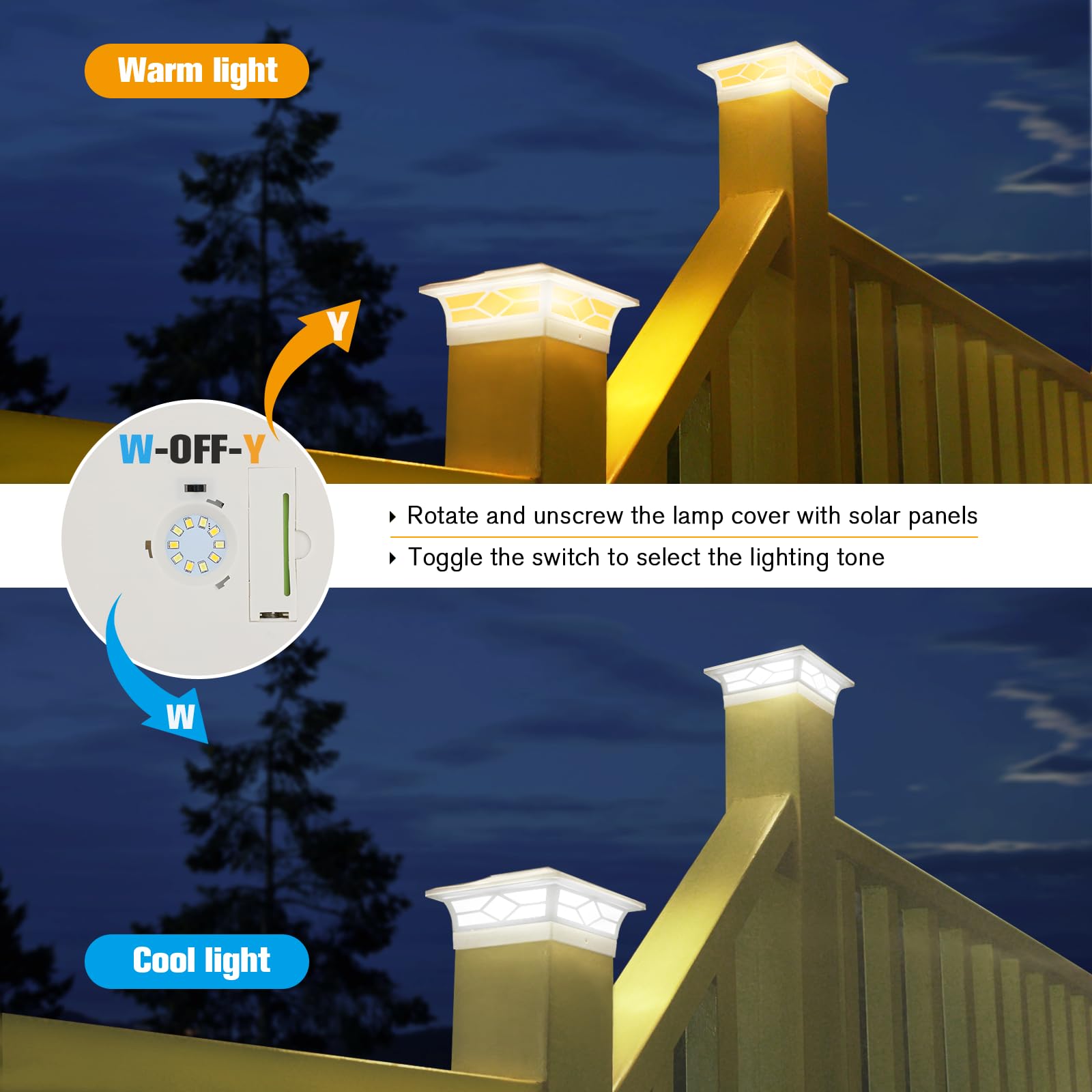 Solar Post Cap Lights Outdoor 8Pack, Waterproof Solar Powered Deck Fence Post Lights For 4X4 Wood/Vinyl Posts, Solar Outdoor Led Light With Cool/Warm Lighting (White, 8Pack)