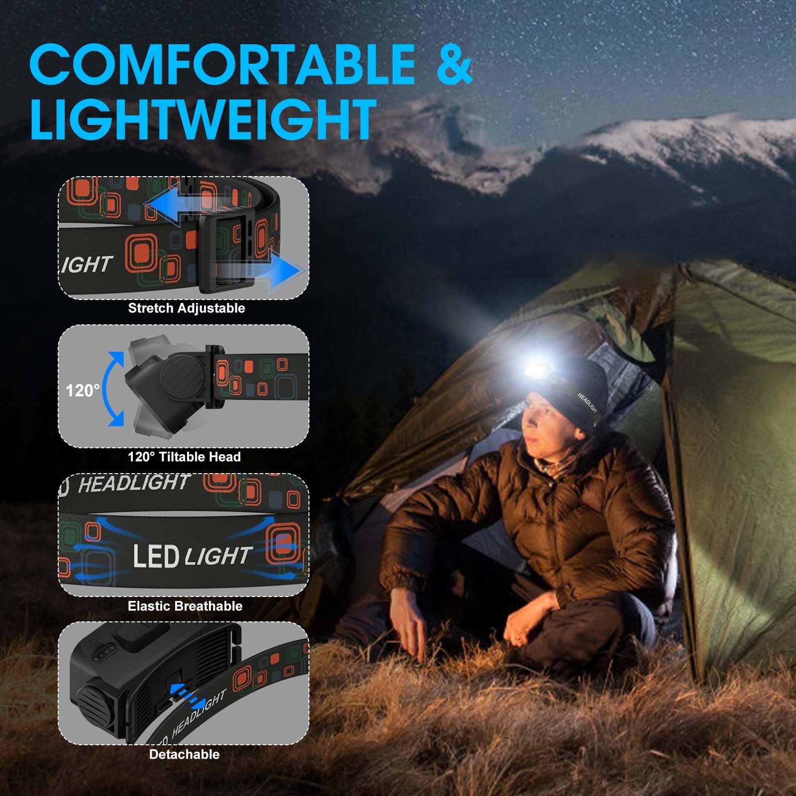 Rechargeable Headlamp Flashlight  8 Led 2500Lm Ultra-Light Bright Headlight With Motion Sensor  Waterproof Lightweight Head Lamp For mature-themed Kid  2-Pack Headlamps For Outdoor Camping Running Fishing
