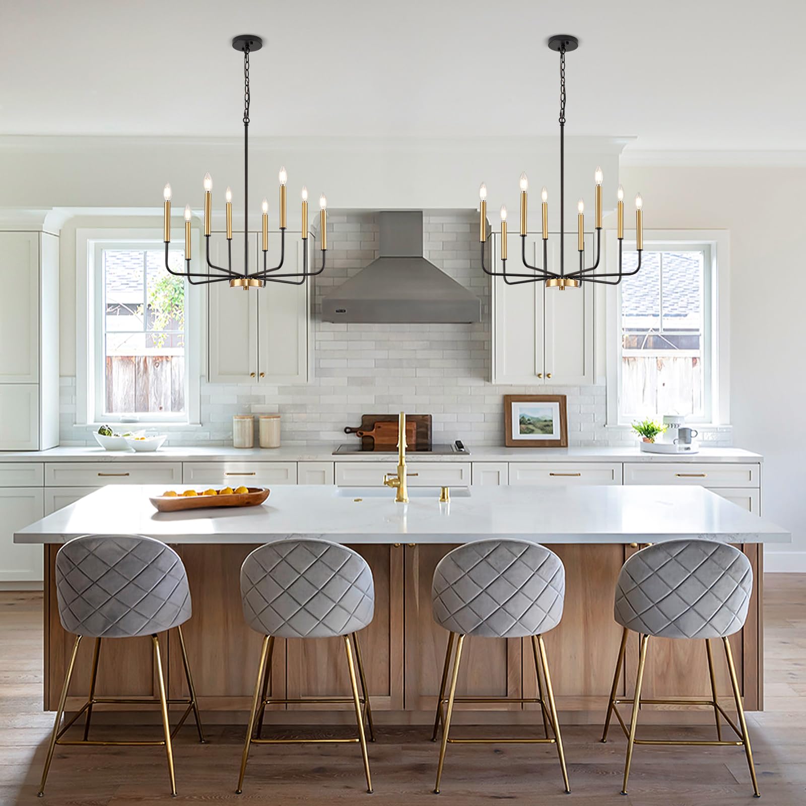 ZUYURT 8-Light Modern Black and Gold Metal Chandelier for Dining Room, Kitchen, Living Room, Foyer, Model ZY3004-BG8