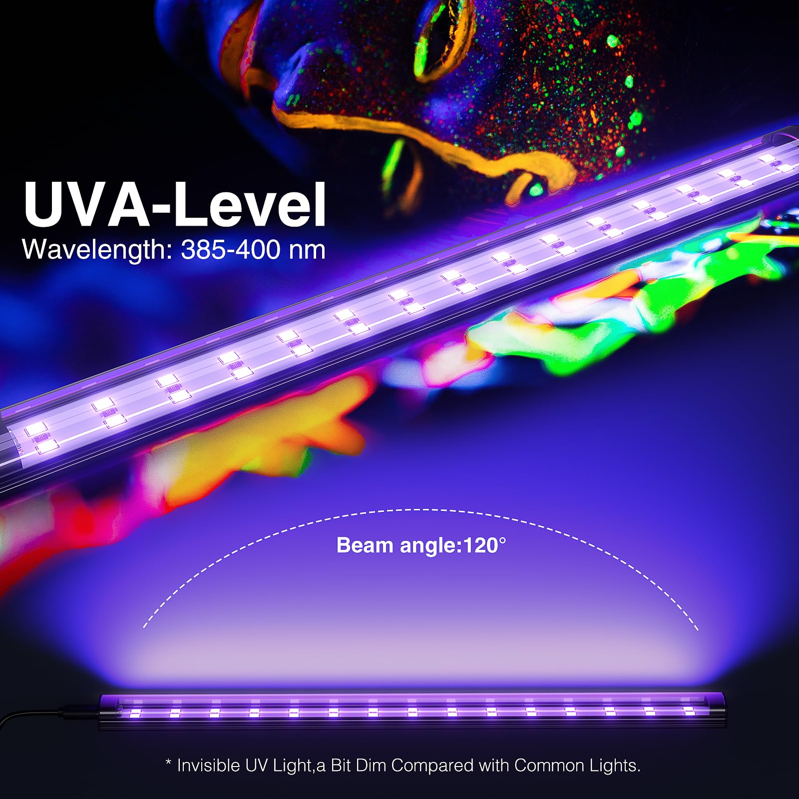 Onforu 4 Pack 10W Led Black Light Bar, 1Ft, Usb Blacklight Tube, Blacklight Bars With Switch, Black Light For Fluorescent Tapest