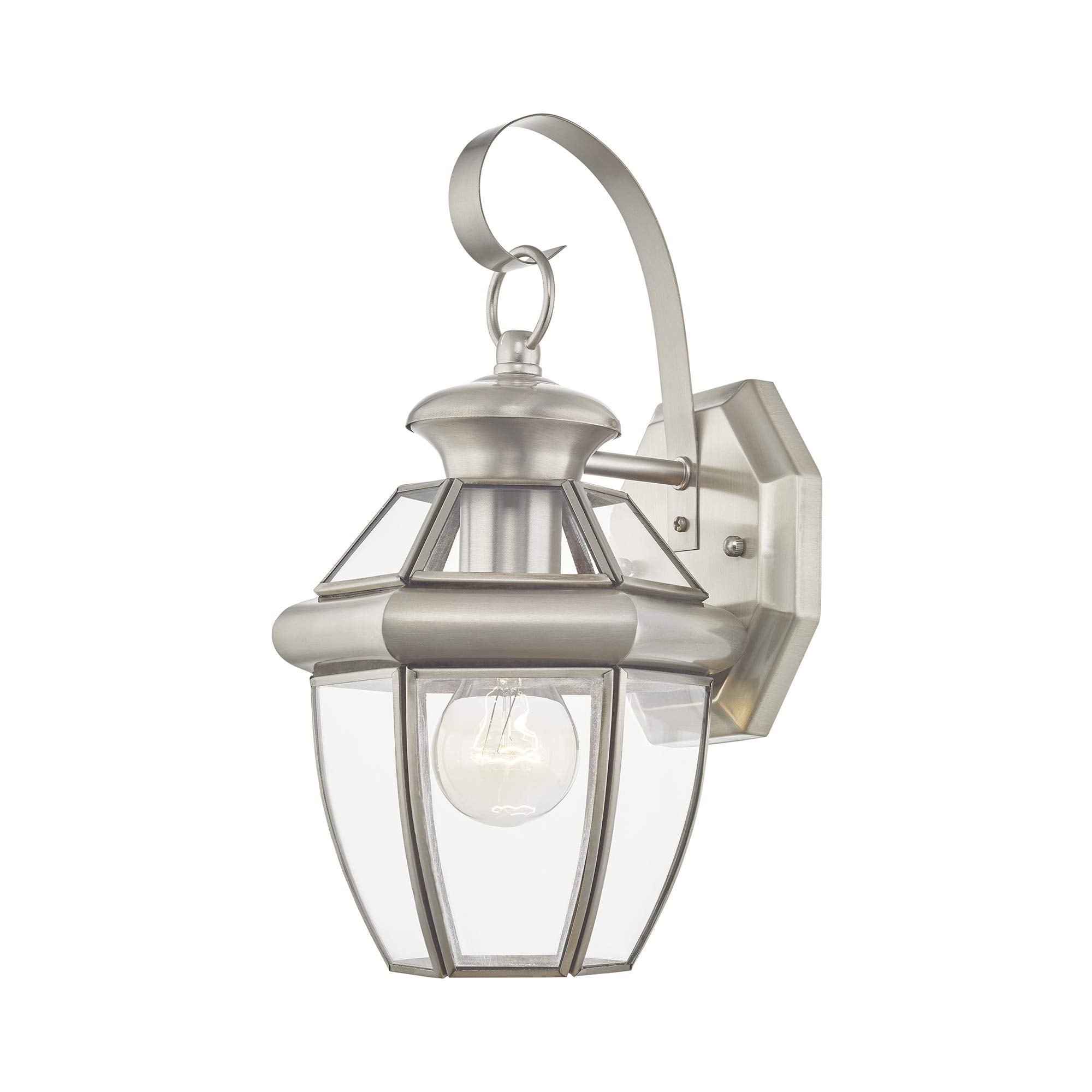 Livex Lighting Monterey Wall Lantern, 1 Light, Brushed Nickel, Solid Brass, Model 2051-91, Clear Beveled Glass, 1 Pack