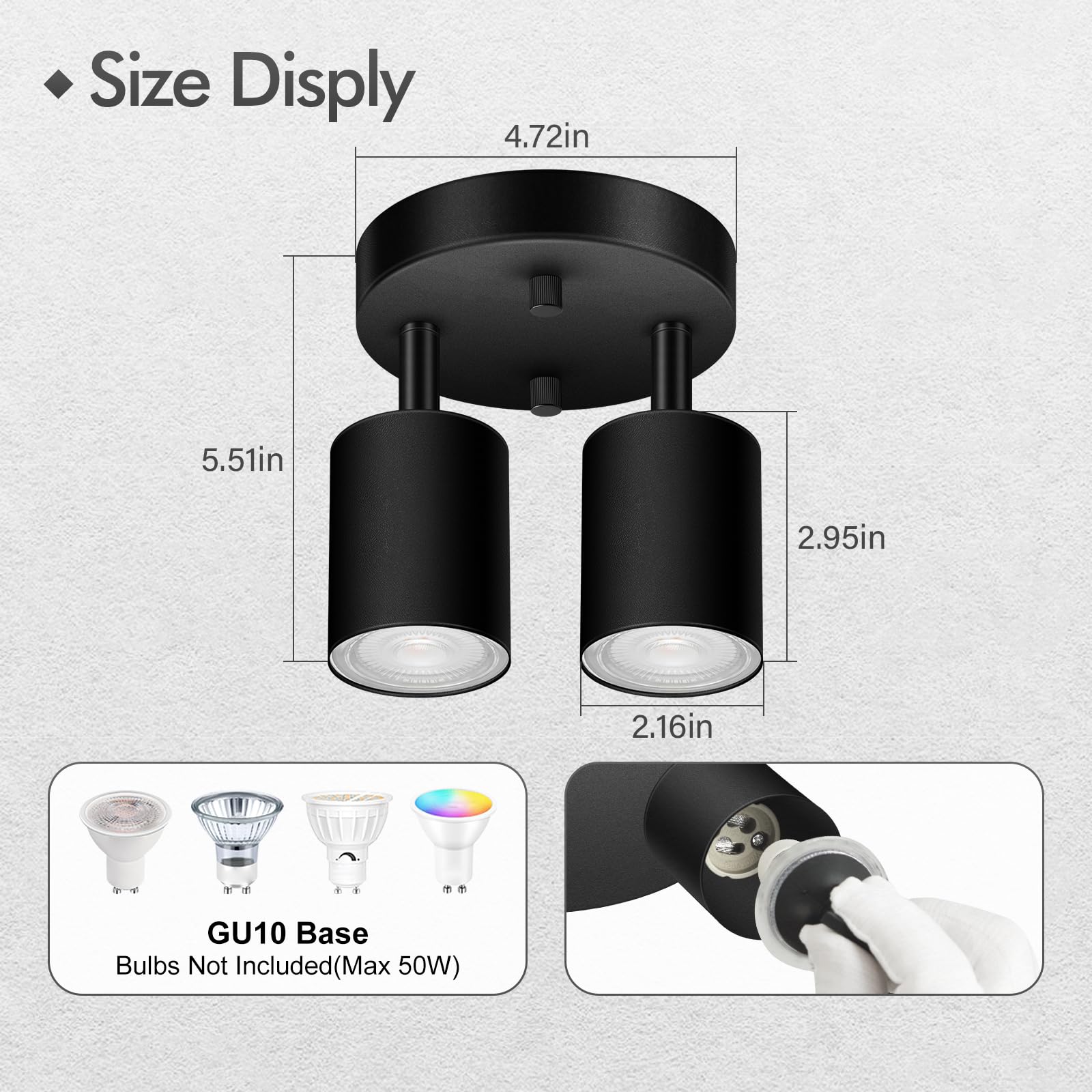 2 Light Track Lighting Fixtures Ceiling  Matte Black Round Directional Ceiling Spotlight  Gu10 Flush Mount Track Fixture  Adjustable Modern Led Track Lights For Kitchen/Living Room  Bulb Not Included