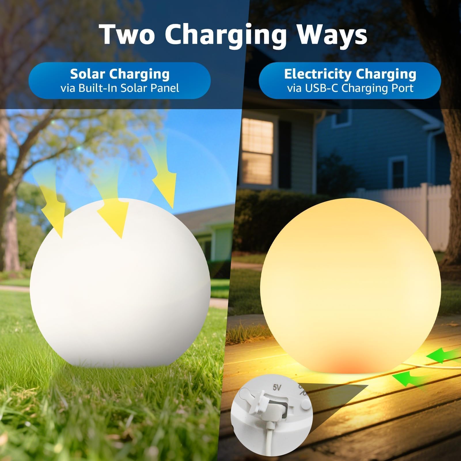 FUYO LED Ball Light, 12-inch Solar Light Up Pool Balls, Rechargeable & Remote Control Globe Lights 16 RGB Colors Mood Night Ligh