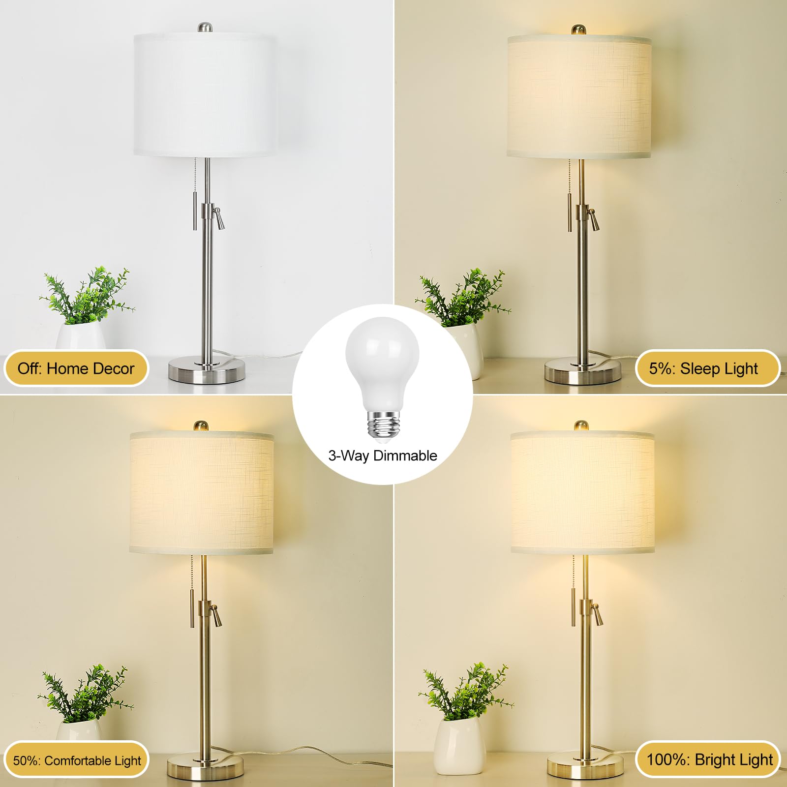 Qingmiao Brushed Nickel Table Lamps Set Of 2, 22-30&quot; Height Adjustable With Linen Shade