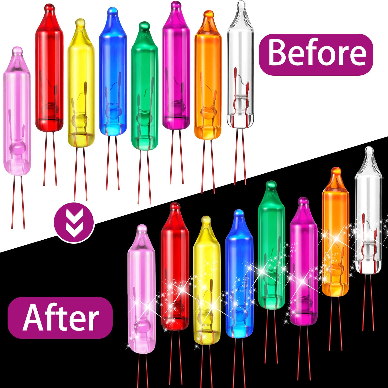 Mudder Mini Incandescent String Lights Replacement Bulbs, 100 Count, Colorful, Indoor/Outdoor Christmas Decorations