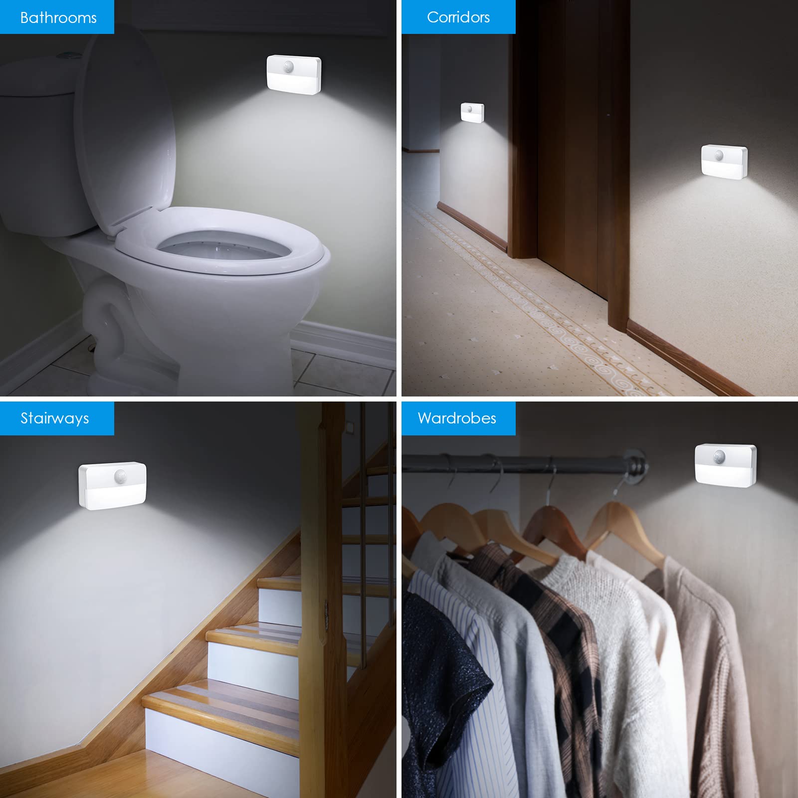 AMIR Motion Sensor Light, Cordless LED Night Light, Pack of 4, White