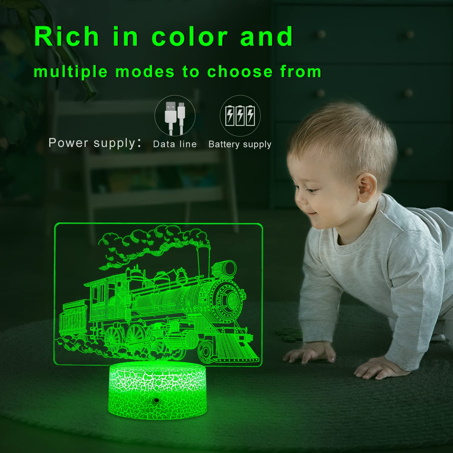 Nine Square Egou Kids Train Decor Night Light, Night Train Lamp With Touch And Remote 7 Colors Changing Timer Dimmable Cool Room