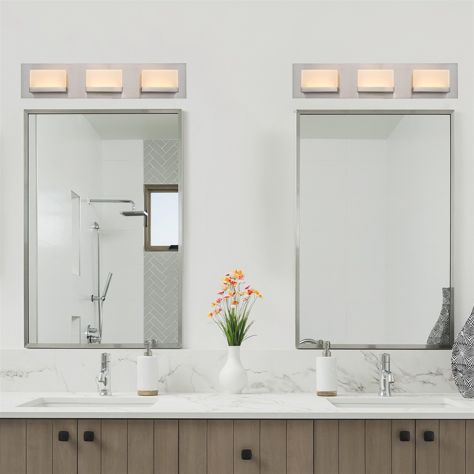 Kira Home 3-Light Bathroom Vanity Light, 24in, Brushed Nickel, Integrated LED, Model RV-WB9233-BN, Energy Efficient, 3000k Warm White