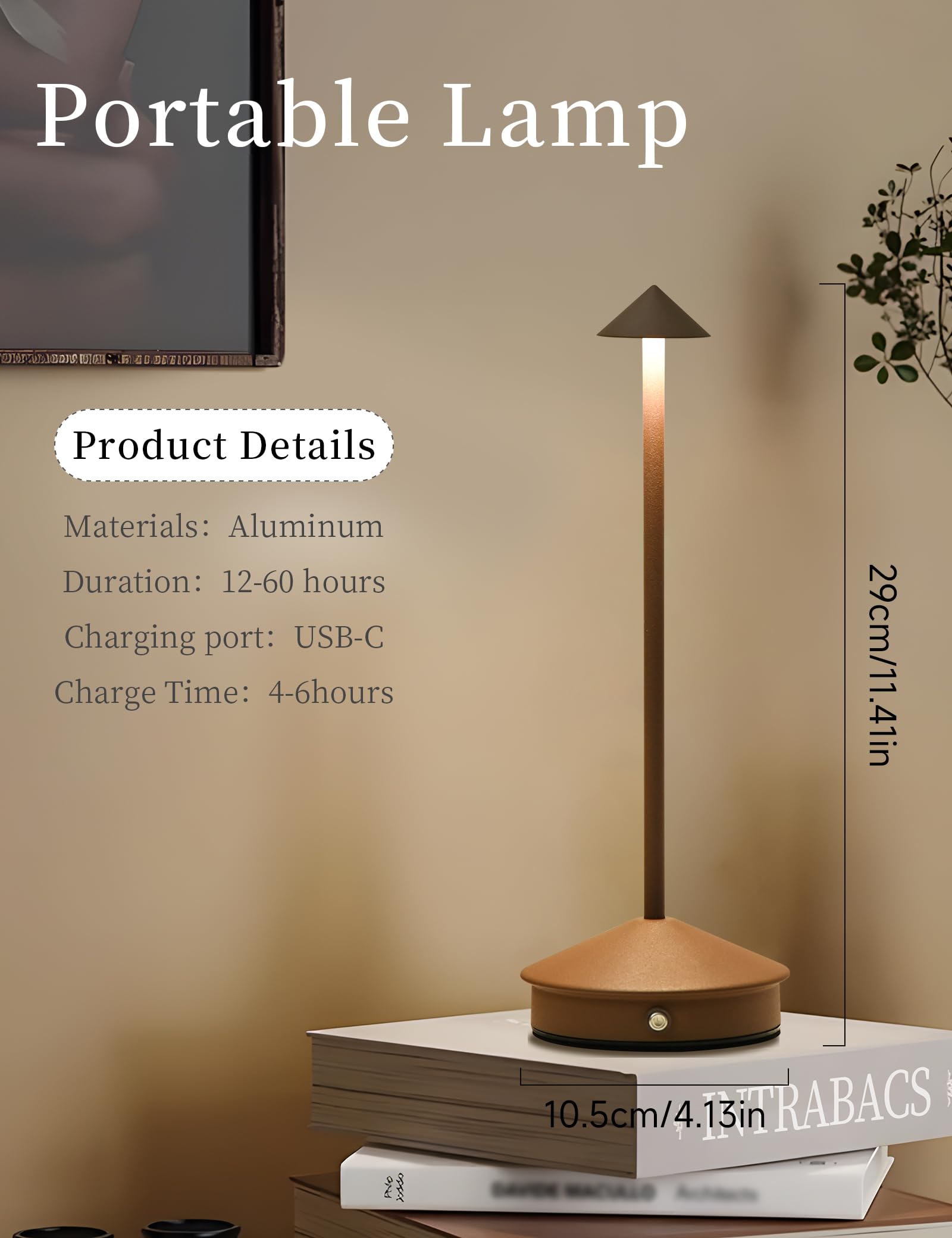 KROPTIB Cordless LED Desk Lamp Set of 2, Portable Waterproof Touch Dimmable, Brown, Model ttl-jj-br-2-n