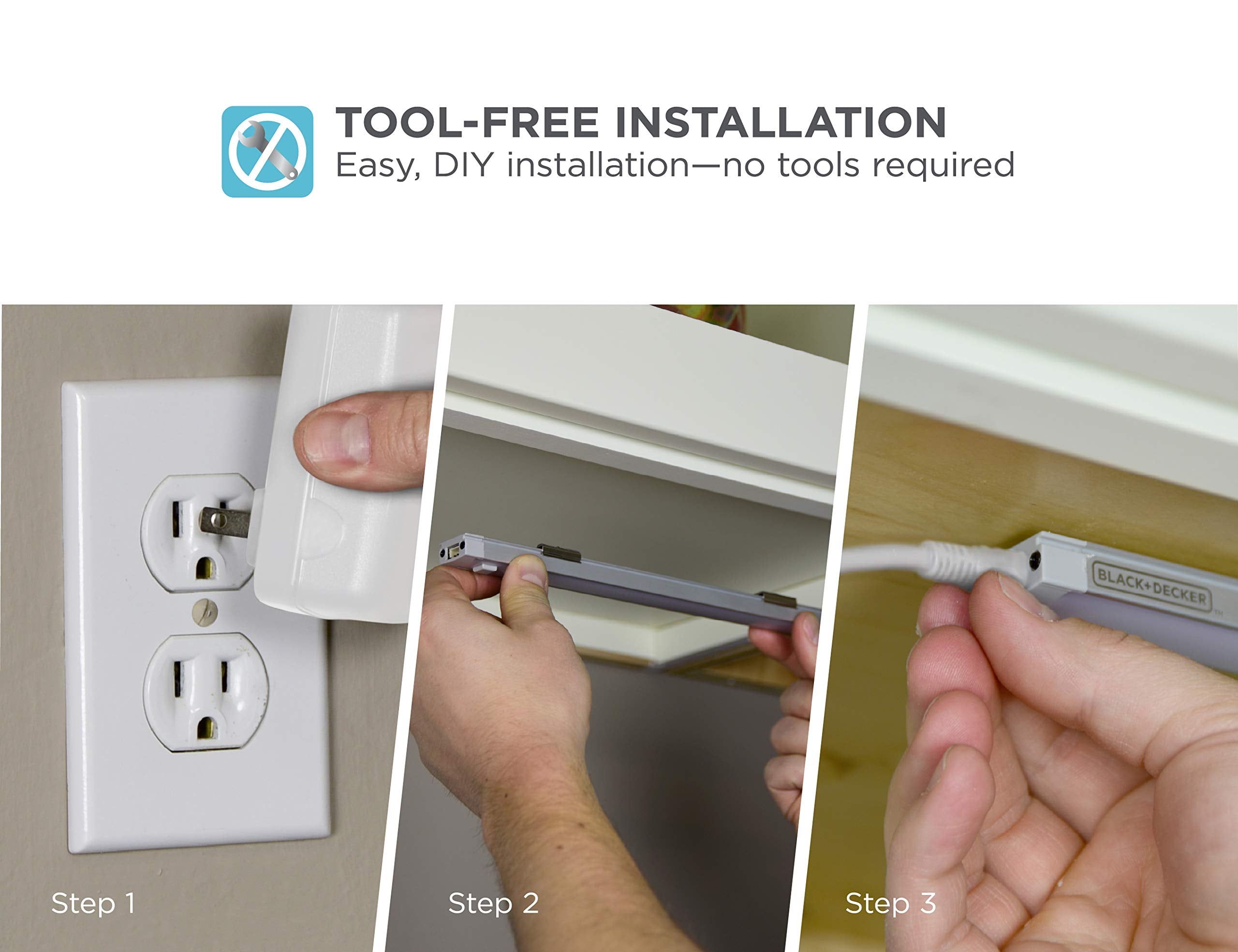 BLACK+DECKER LED Under Cabinet Kit with Motion Sensor, Dimmable Kitchen Accent Lights, Tool-Free Install, Cool White 4000k, 9''