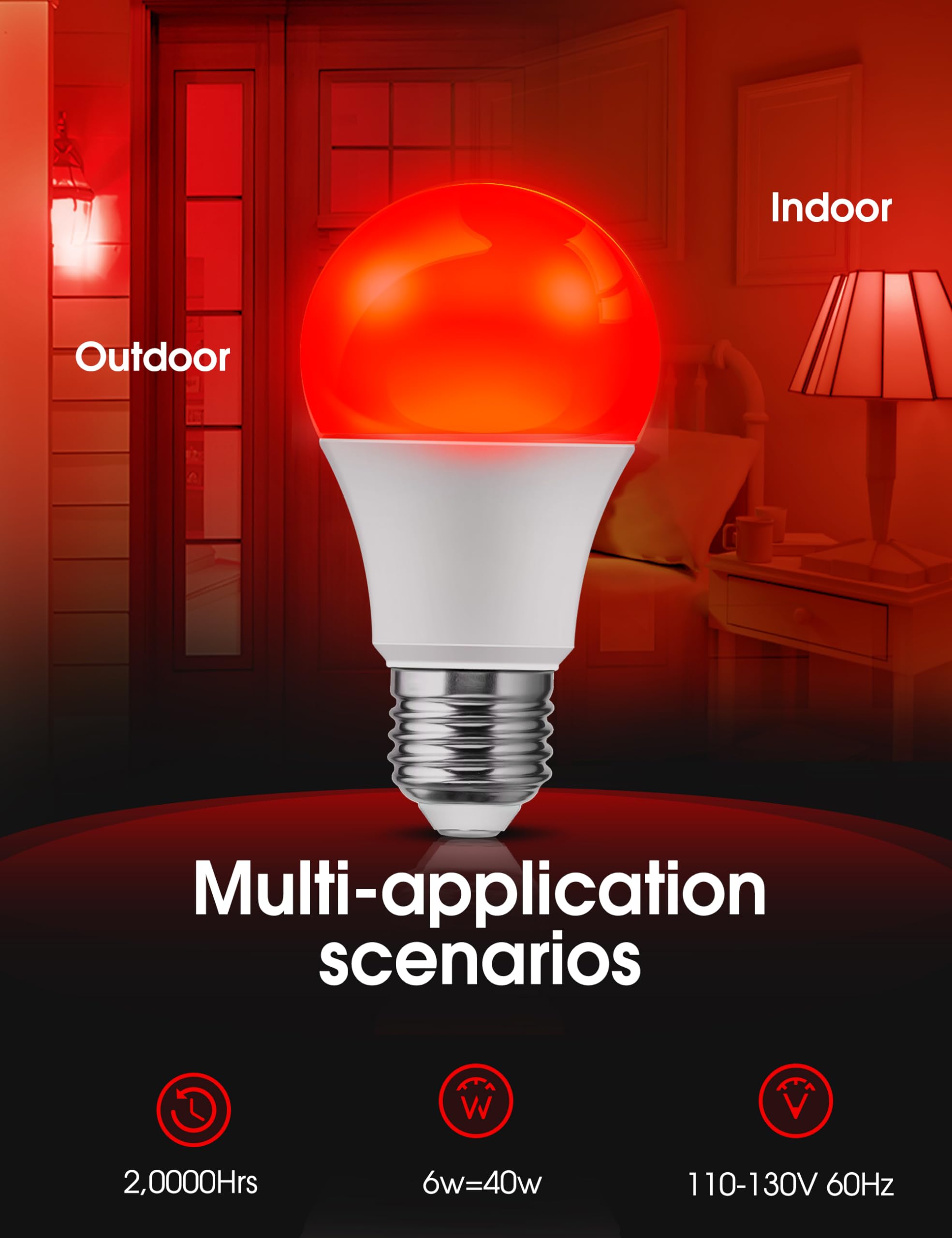 L LOHAS LED Red Green Light Bulbs, 6W A19 Outdoor Dusk to Dawn Sensor, E26 Base, 4-Pack for Party Wedding Patio, Model XC-003-REGW