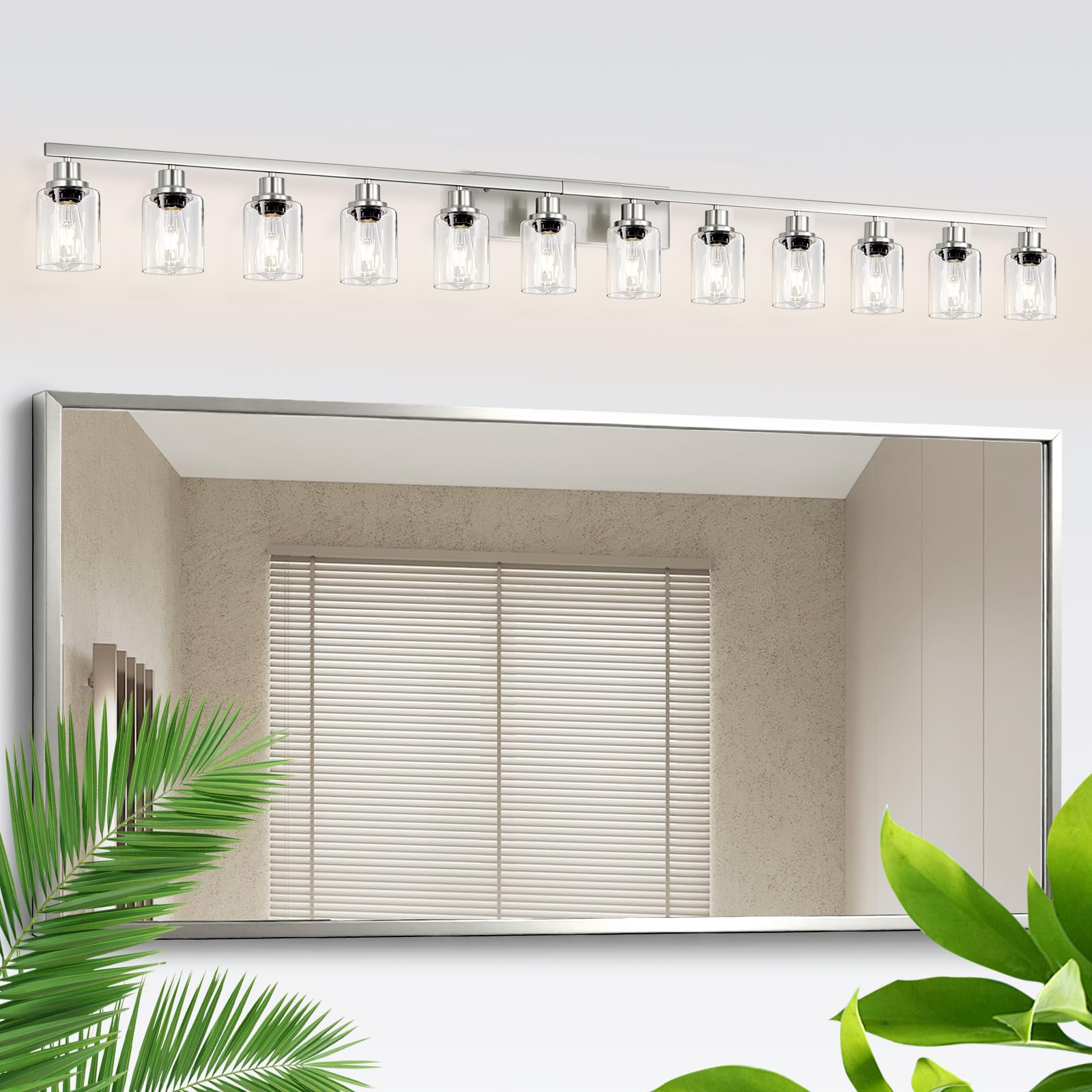 DIKAIDA Brushed Nickel Bathroom Vanity Light  12 Light Brushed Nickel Bathroom Lighting fixtures Over Mirror  Brushed Nickel Bathroom Vanity Lights Wall Lighting for Mirror Bedroom  Living Room